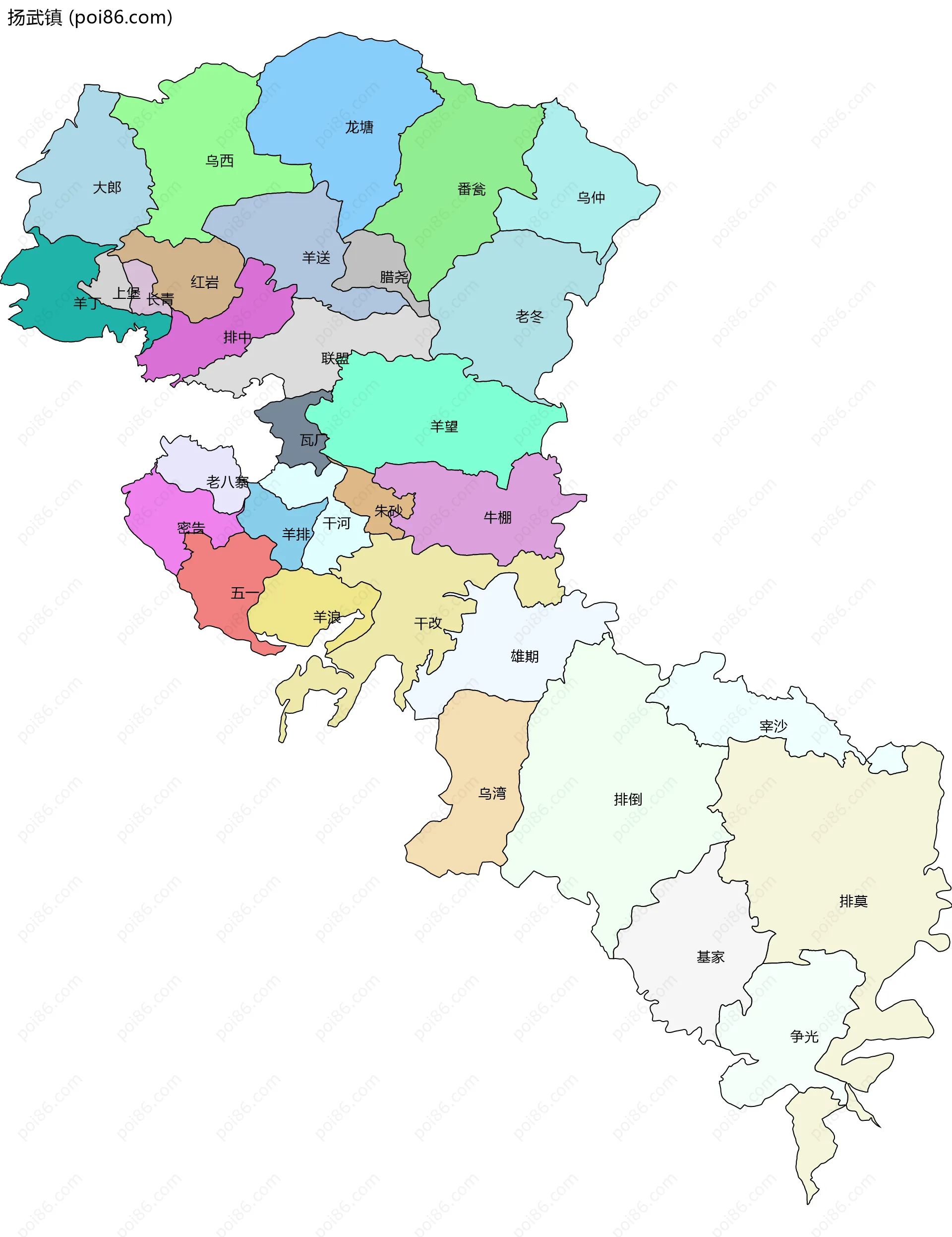 扬武镇边界地图(五级行政区划)