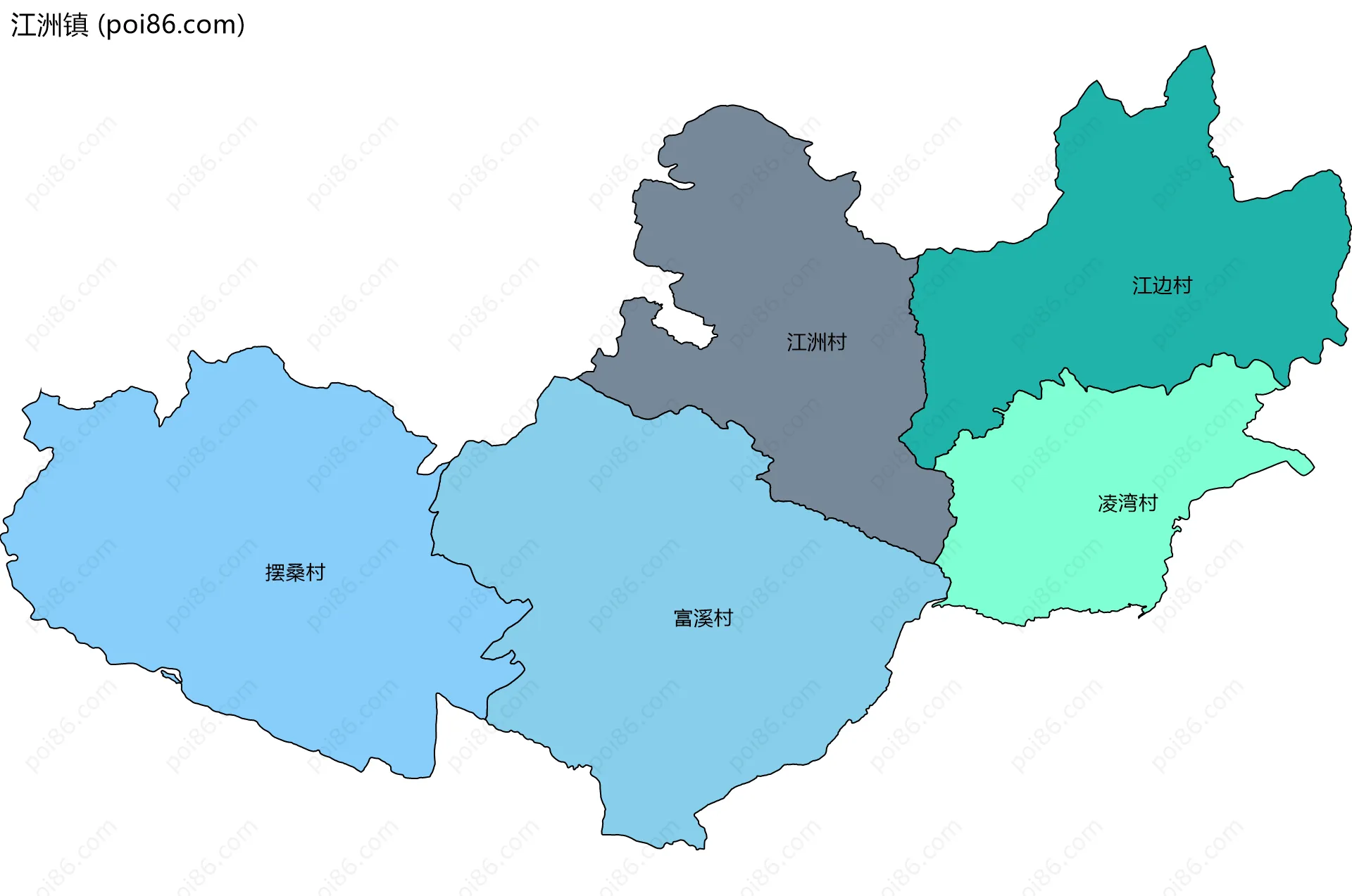 江洲镇边界地图(五级行政区划)