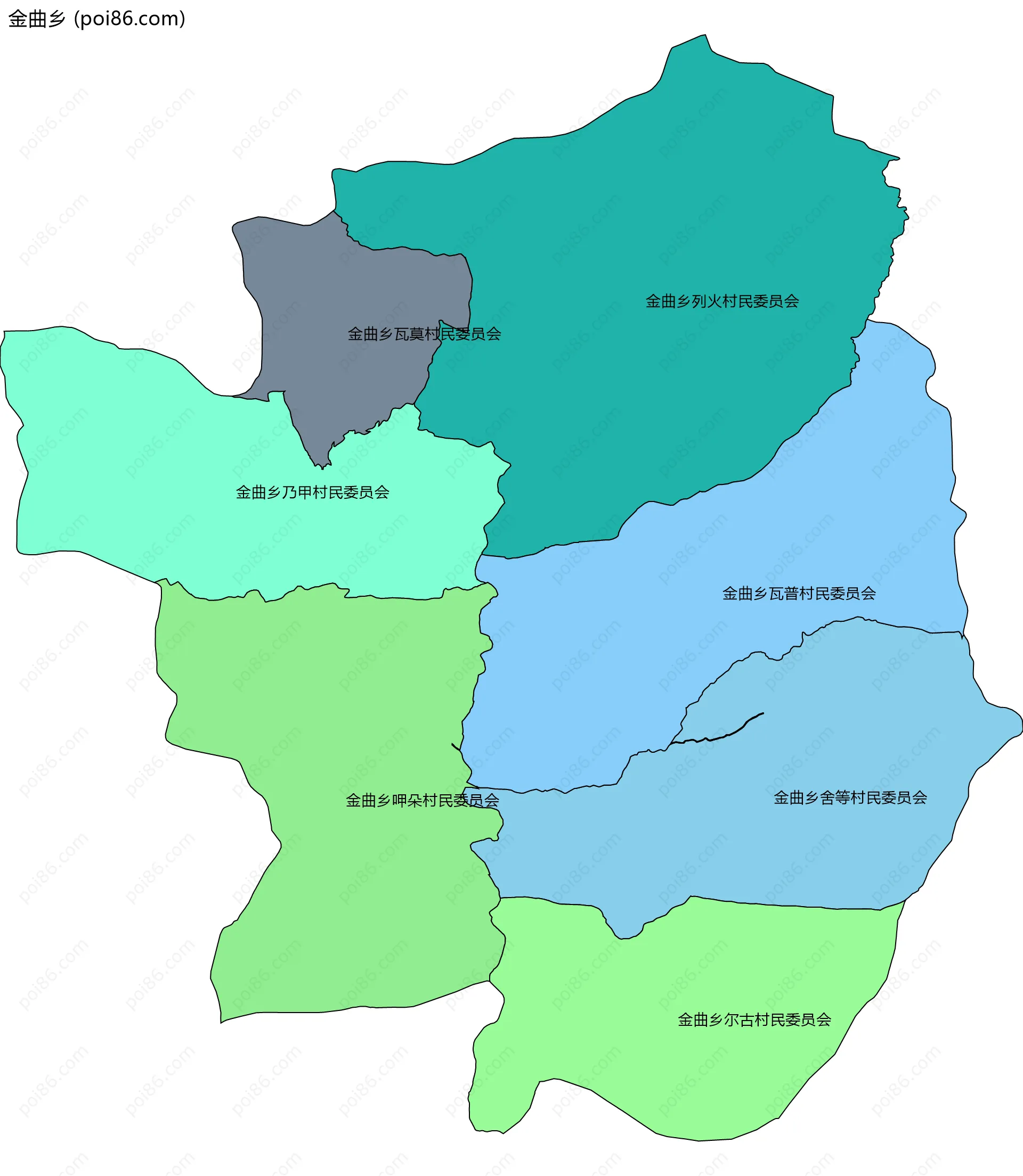 金曲乡边界地图(五级行政区划)