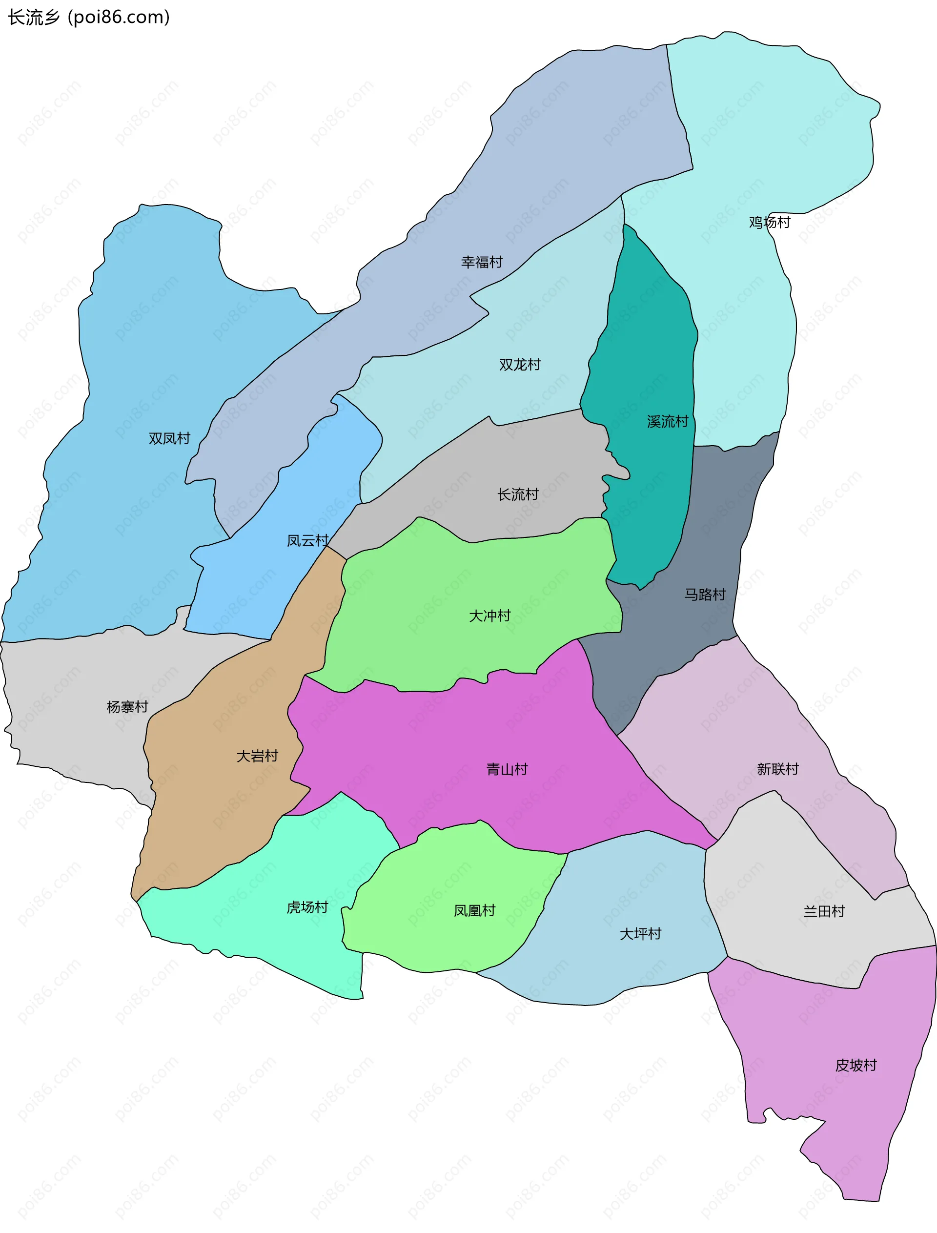 长流乡边界地图(五级行政区划)