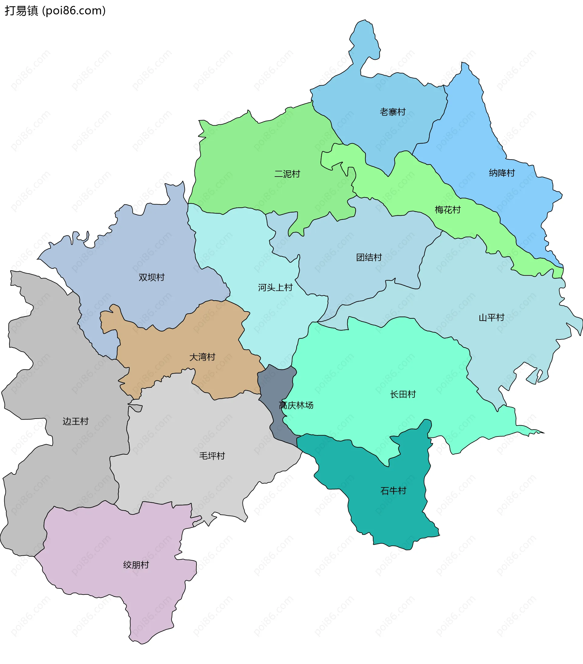 打易镇边界地图(五级行政区划)