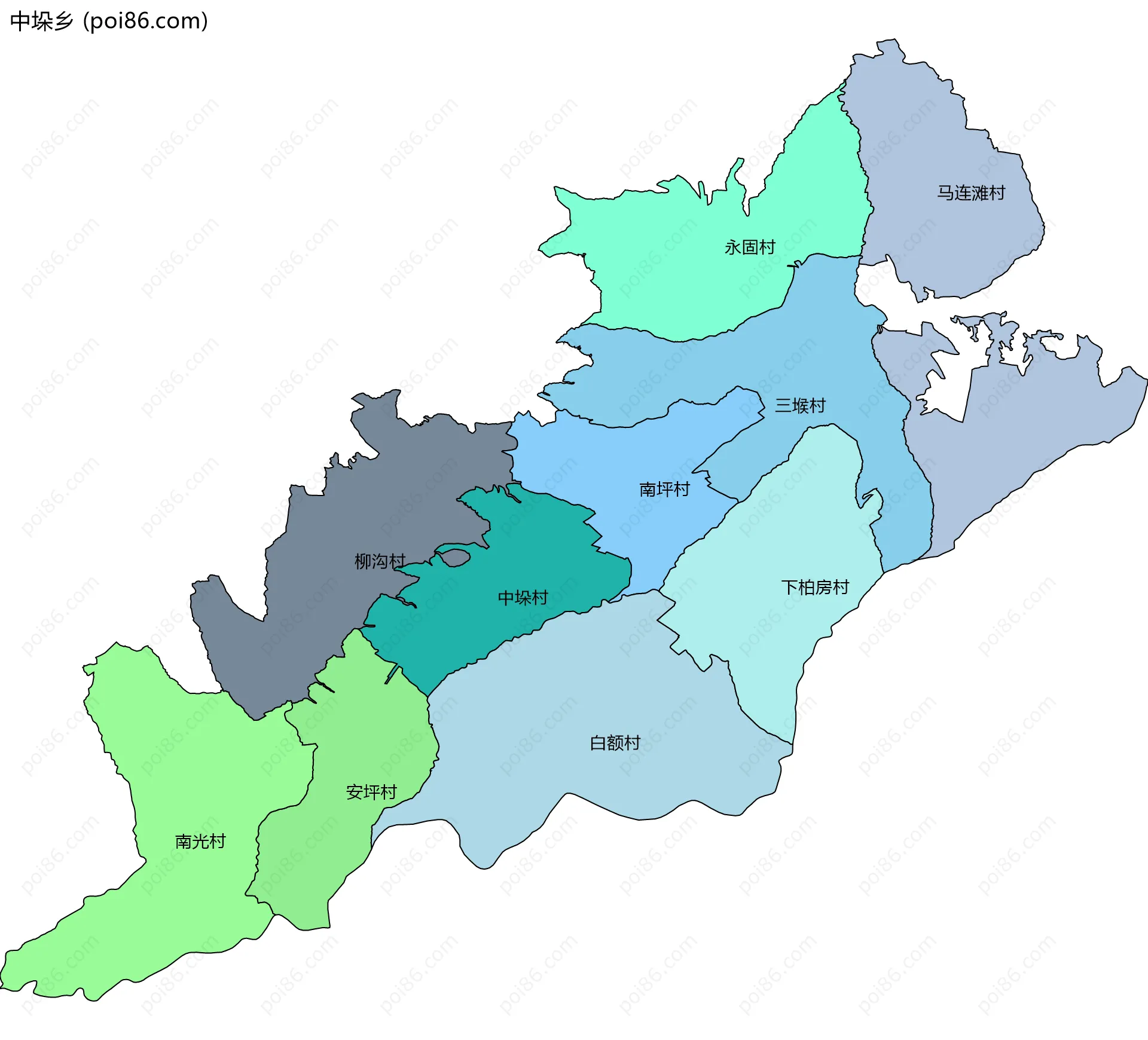 中垛乡边界地图(五级行政区划)