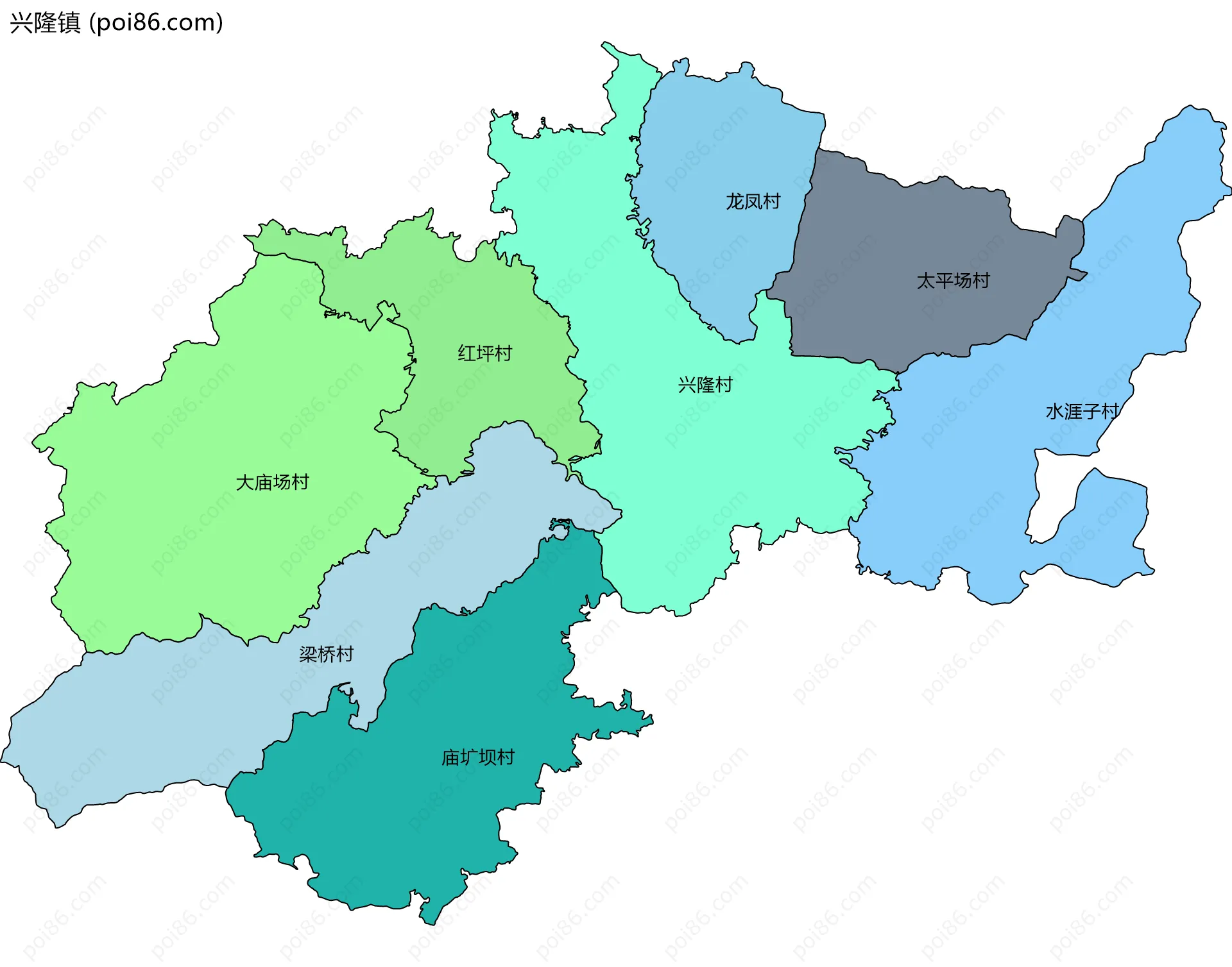 兴隆镇边界地图(五级行政区划)