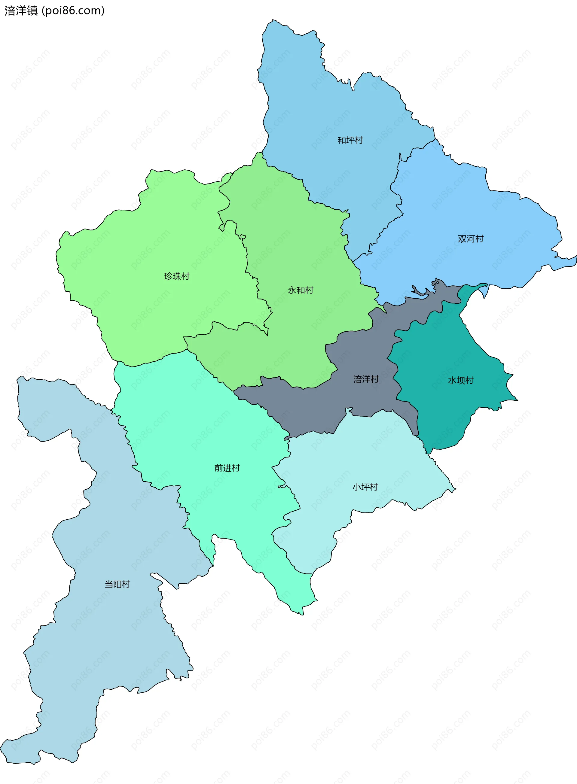 涪洋镇边界地图(五级行政区划)