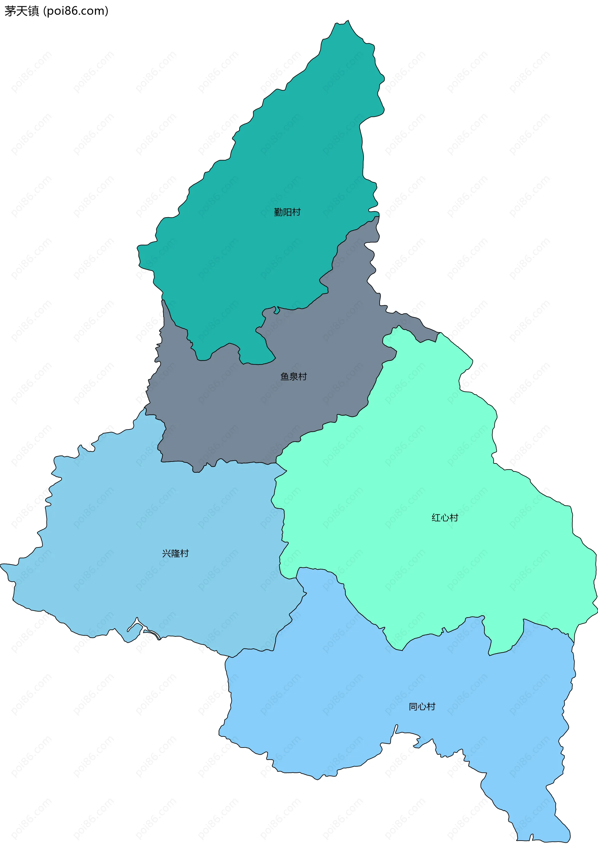 茅天镇边界地图(五级行政区划)