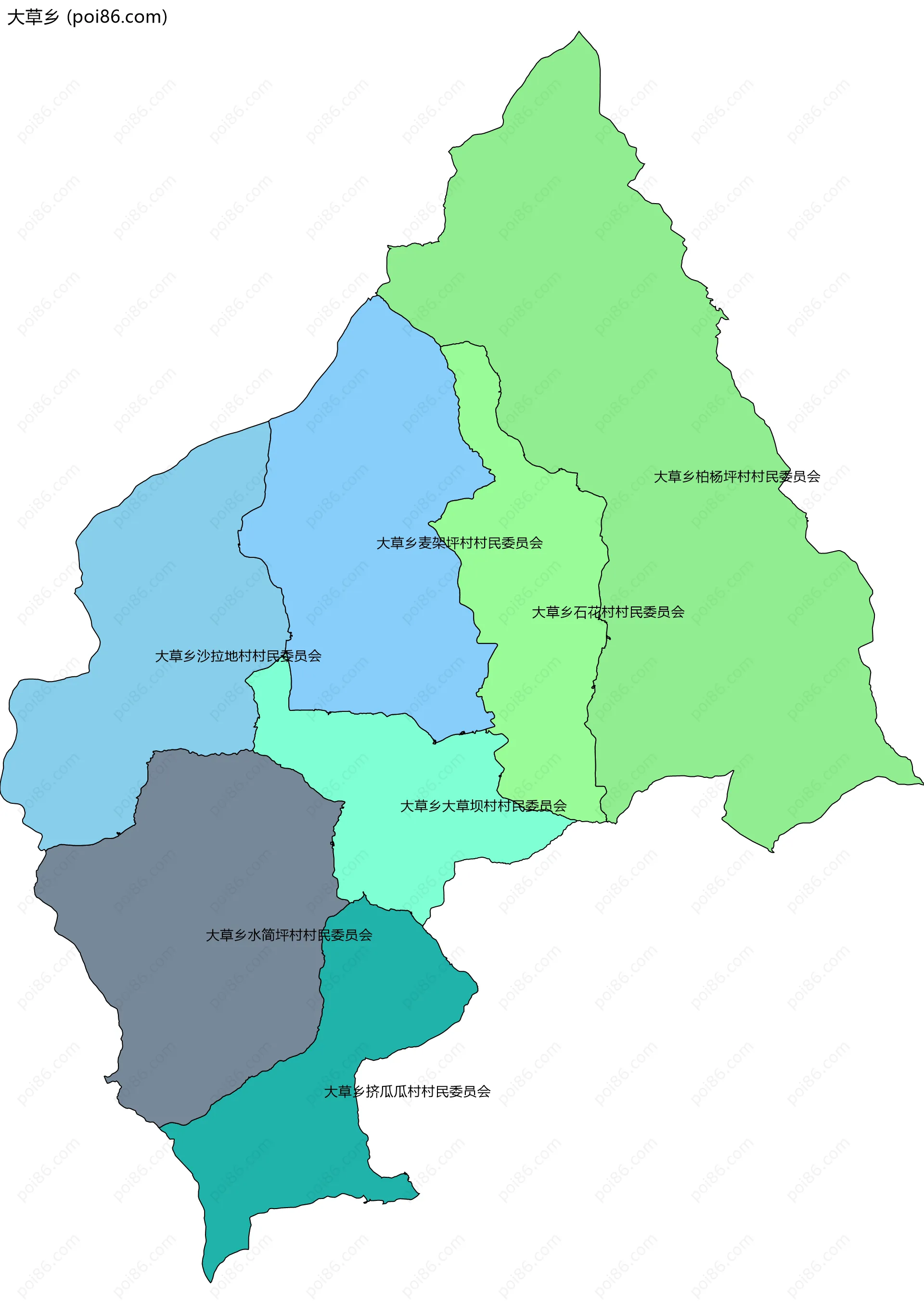 大草乡边界地图(五级行政区划)