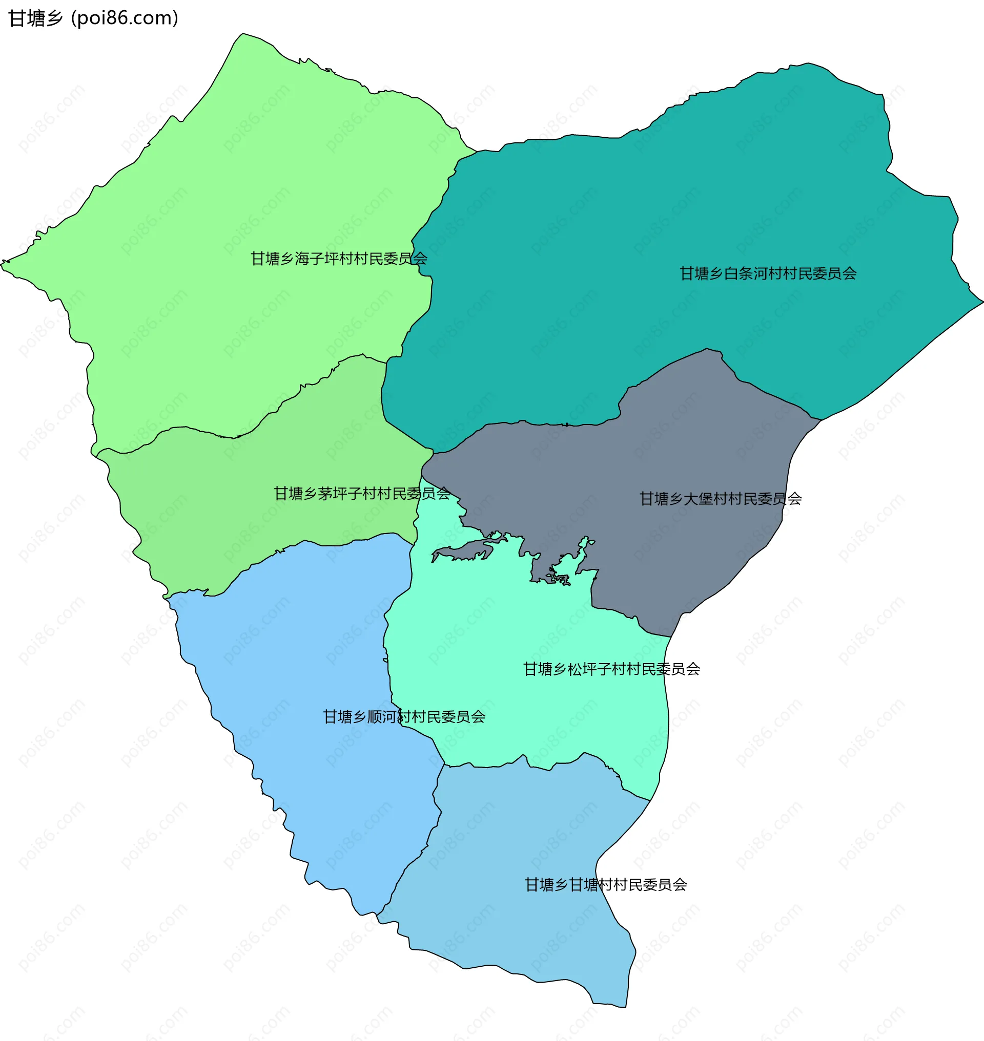 甘塘乡边界地图(五级行政区划)