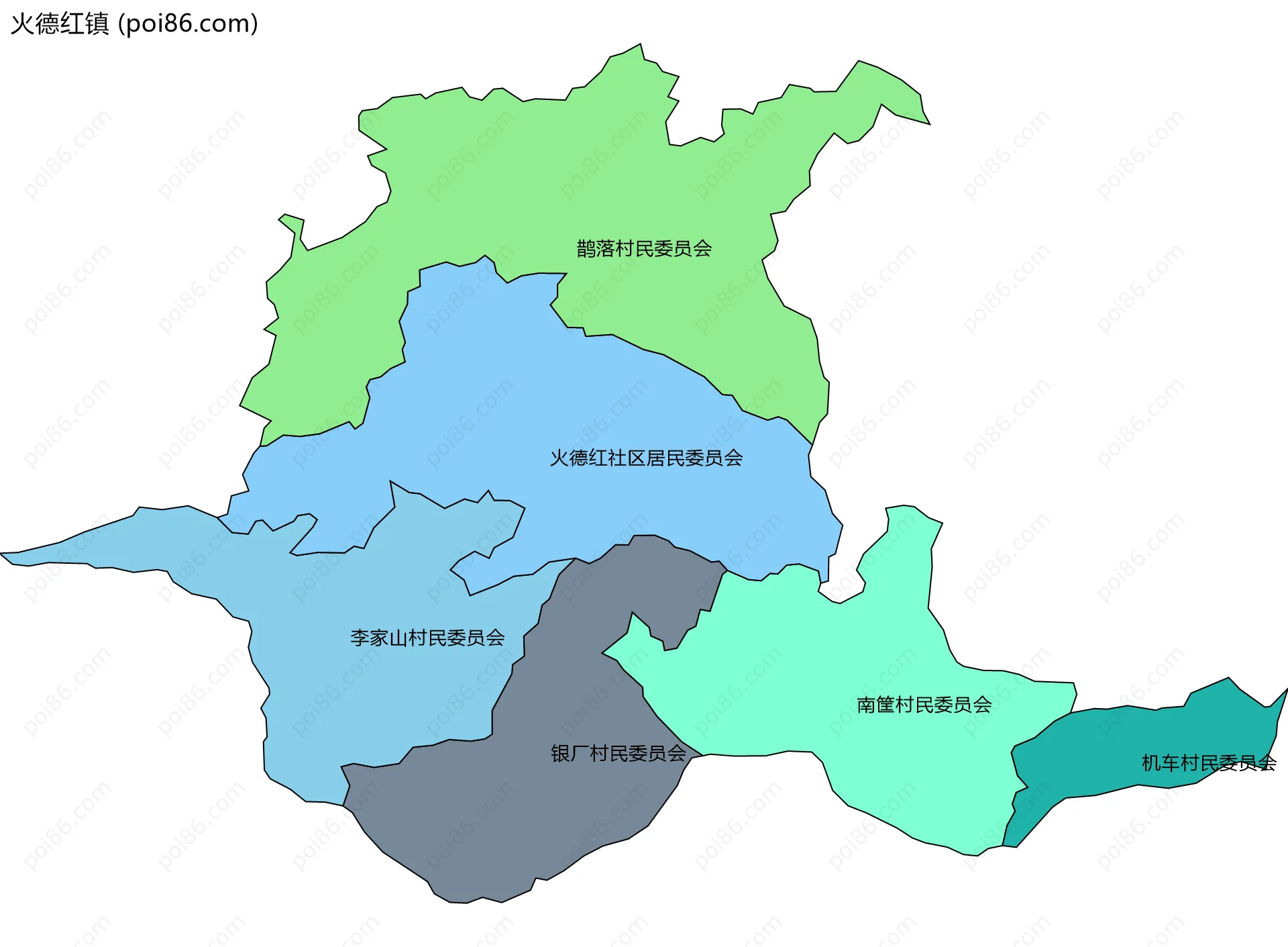 火德红镇边界地图(五级行政区划)