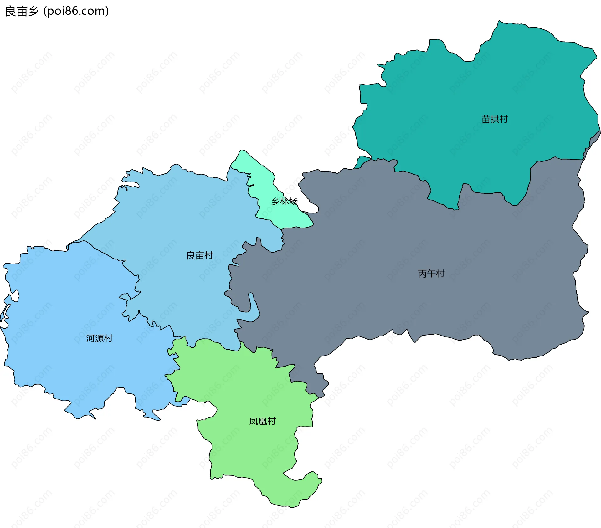 良亩乡边界地图(五级行政区划)