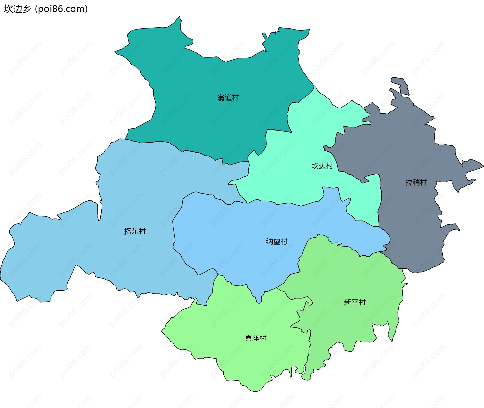坎边乡边界地图(五级行政区划)