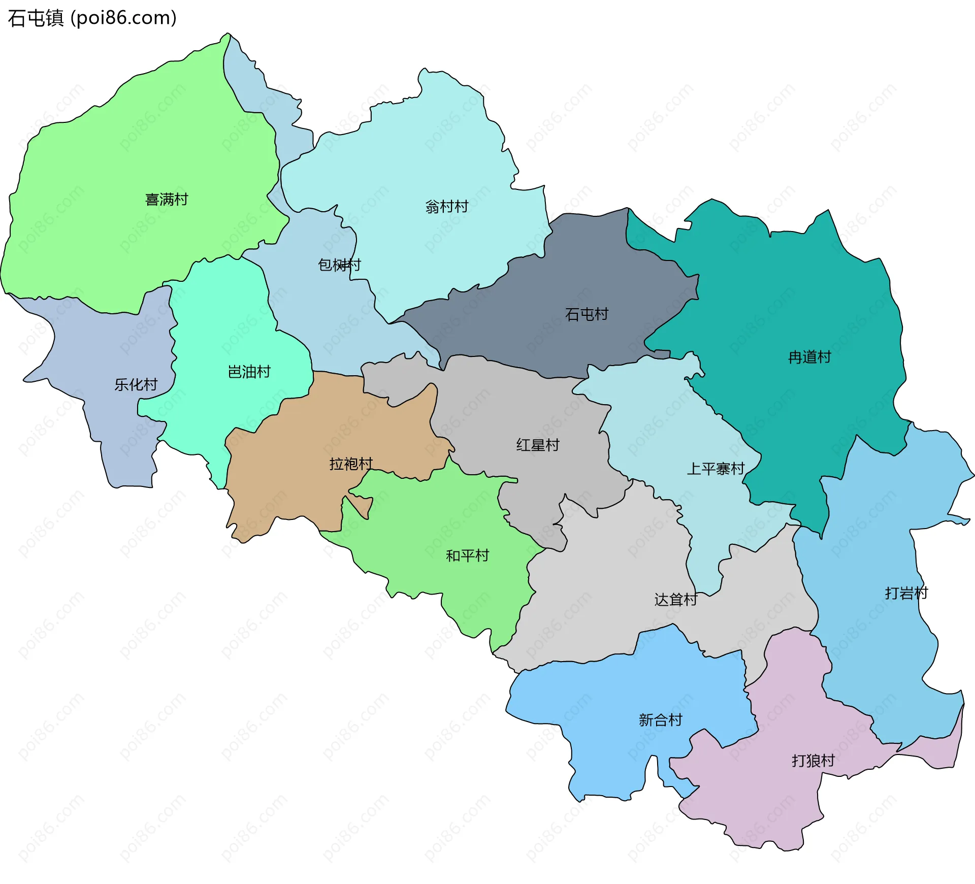 石屯镇边界地图(五级行政区划)