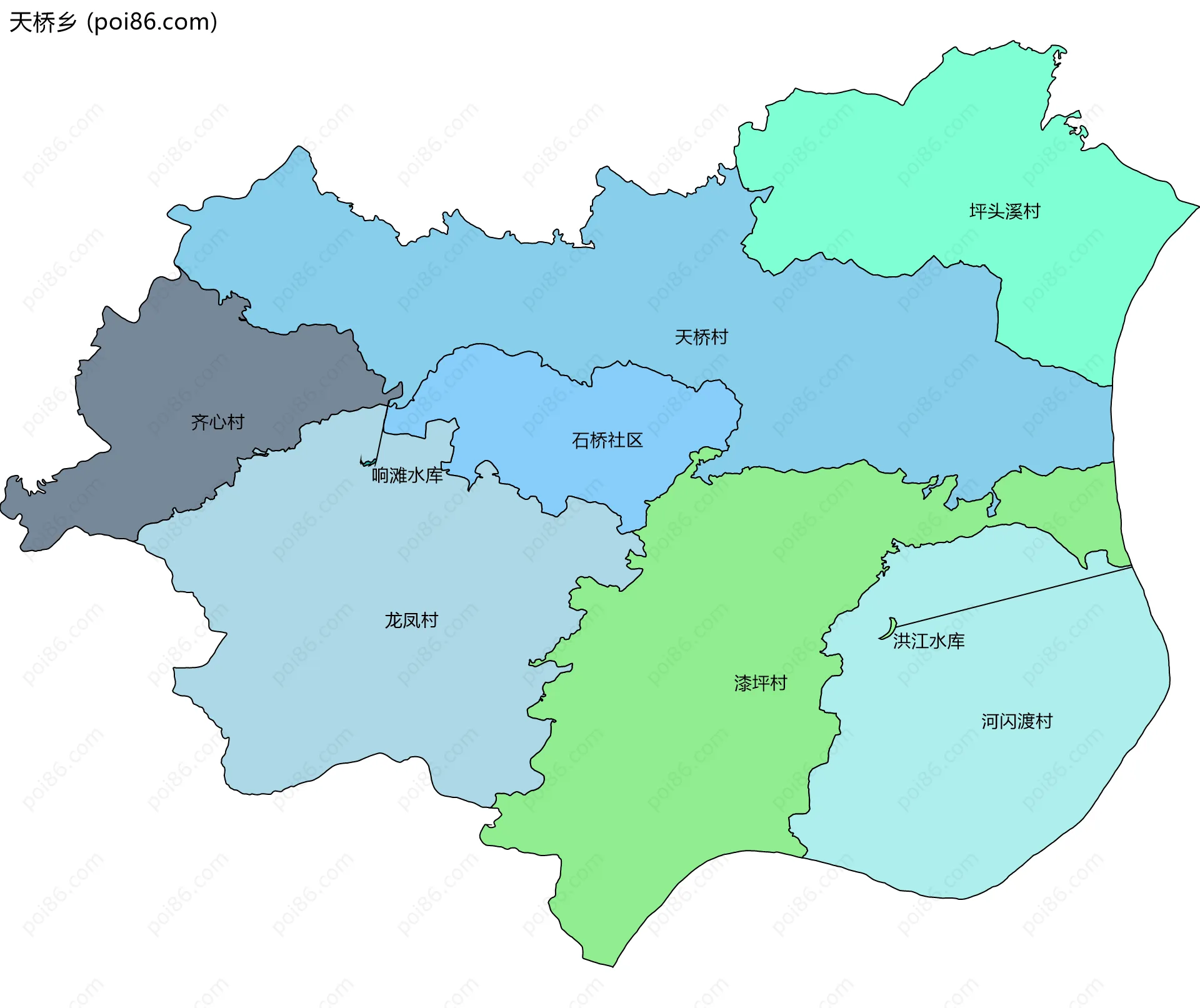 天桥乡边界地图(五级行政区划)