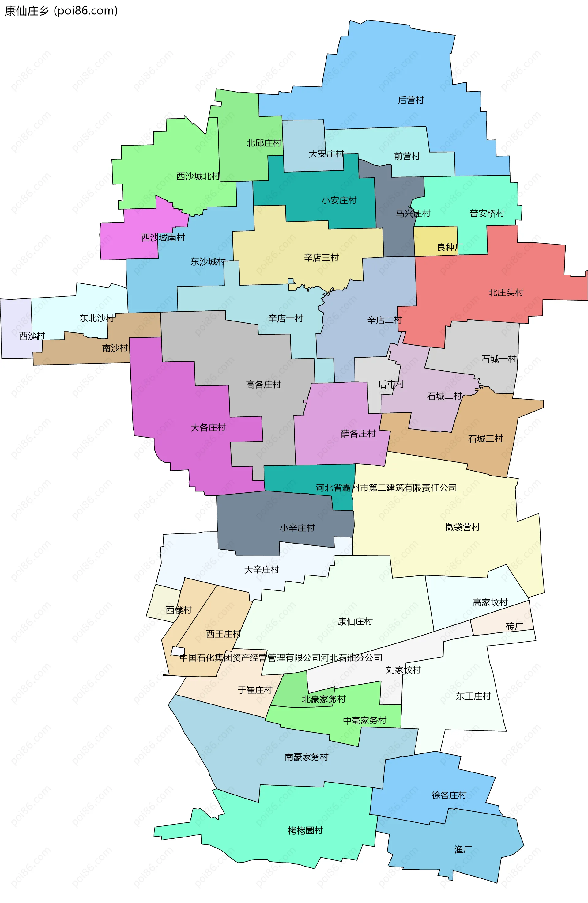 康仙庄乡边界地图(五级行政区划)