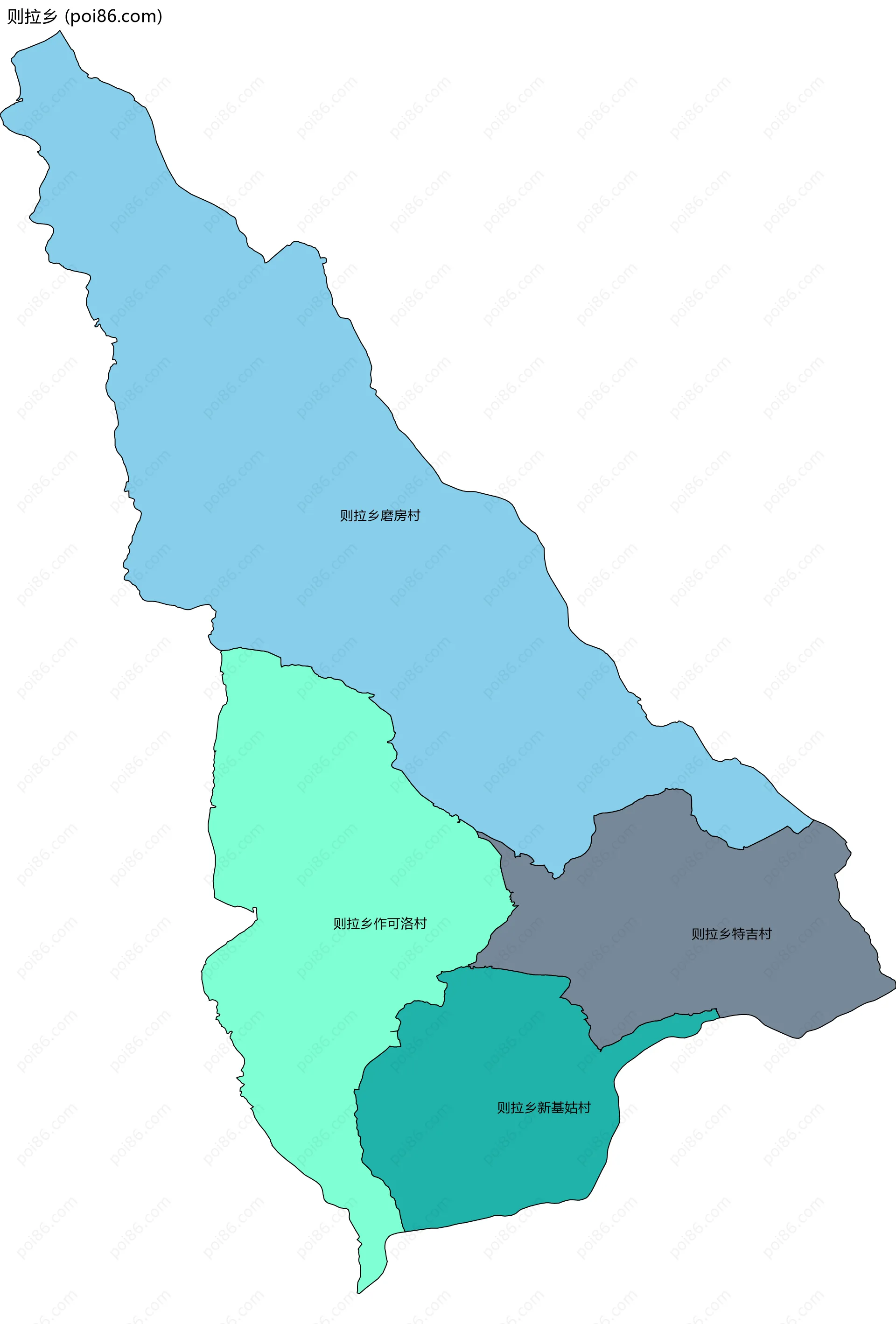 则拉乡边界地图(五级行政区划)