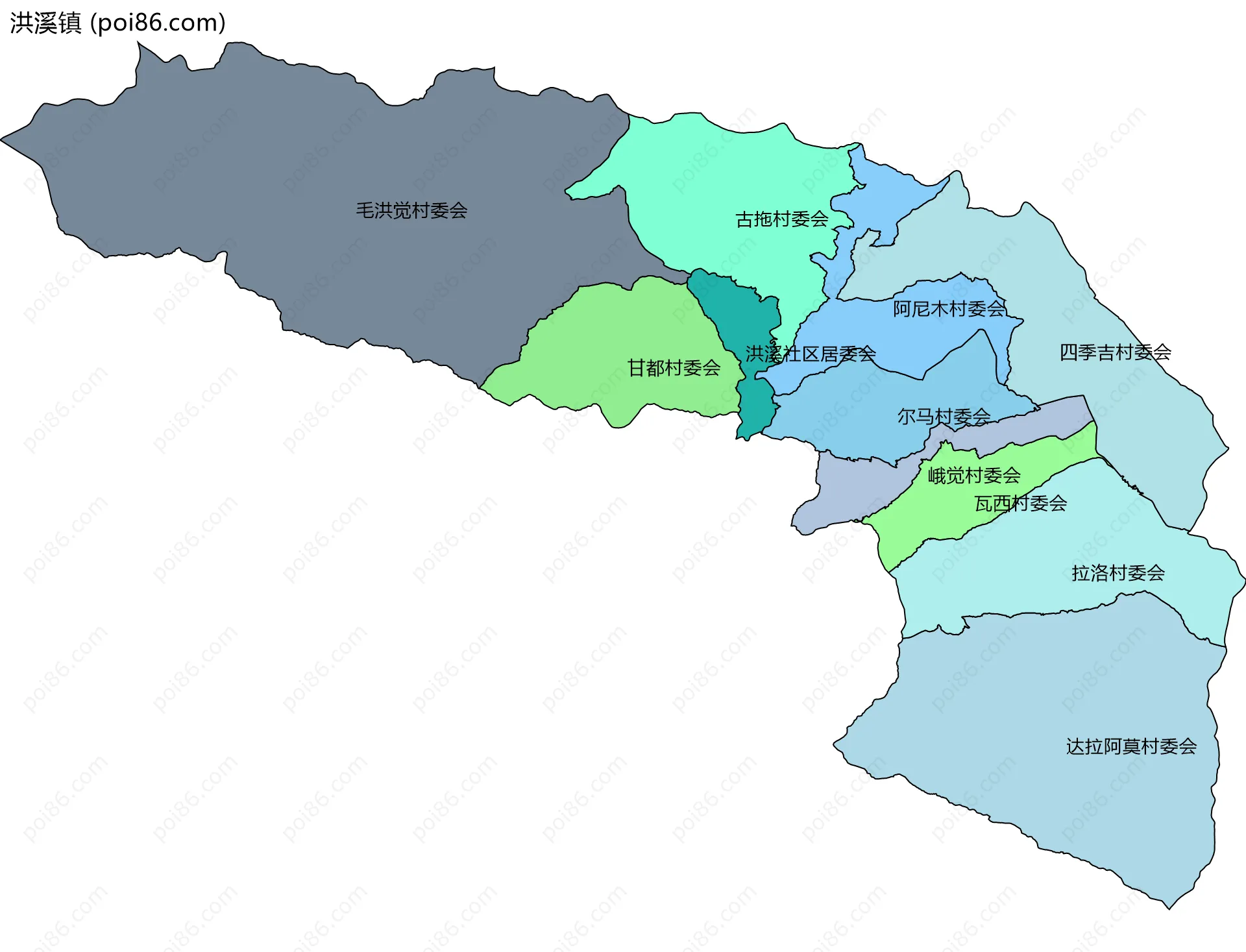 洪溪镇边界地图(五级行政区划)
