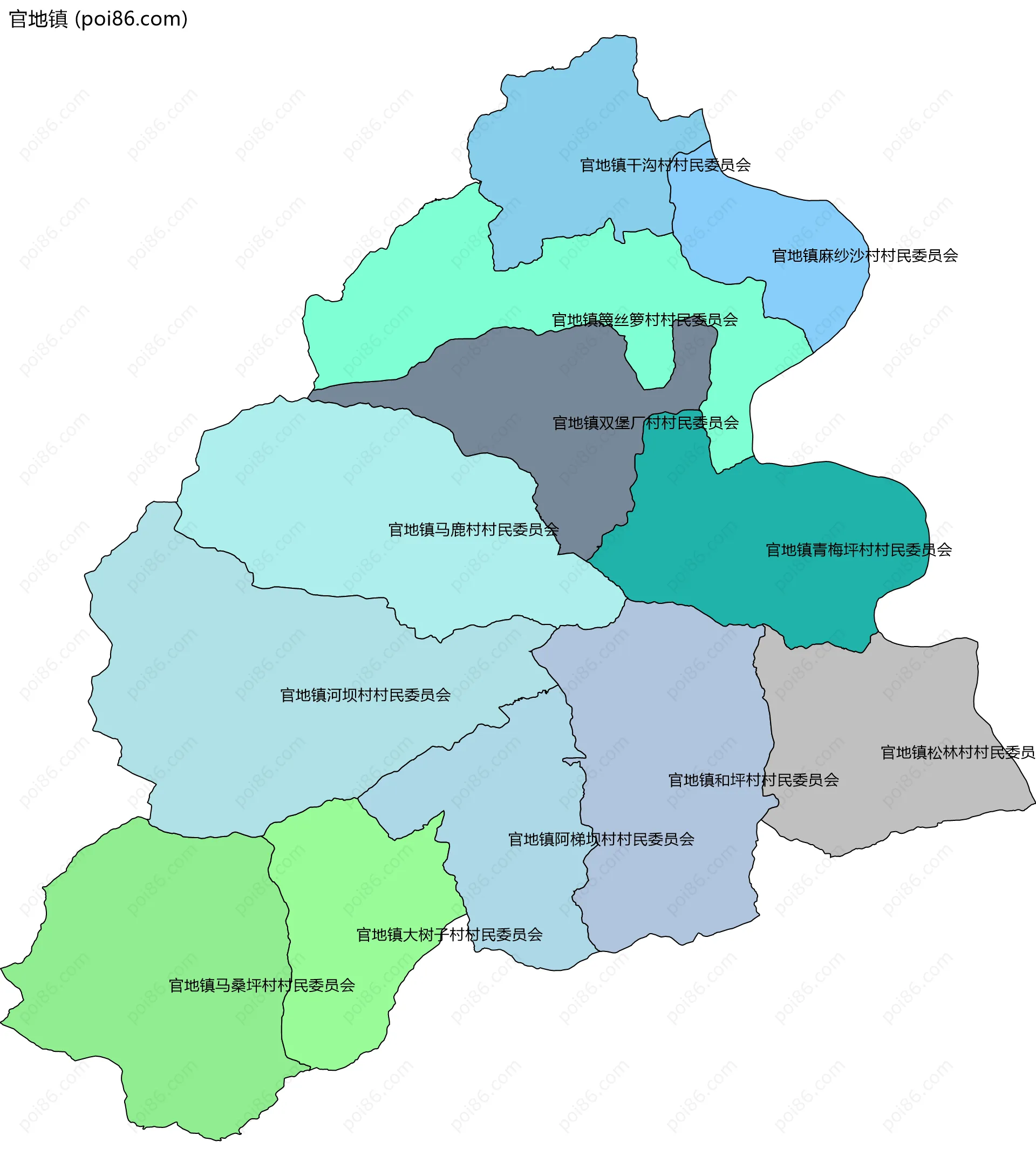 官地镇边界地图(五级行政区划)