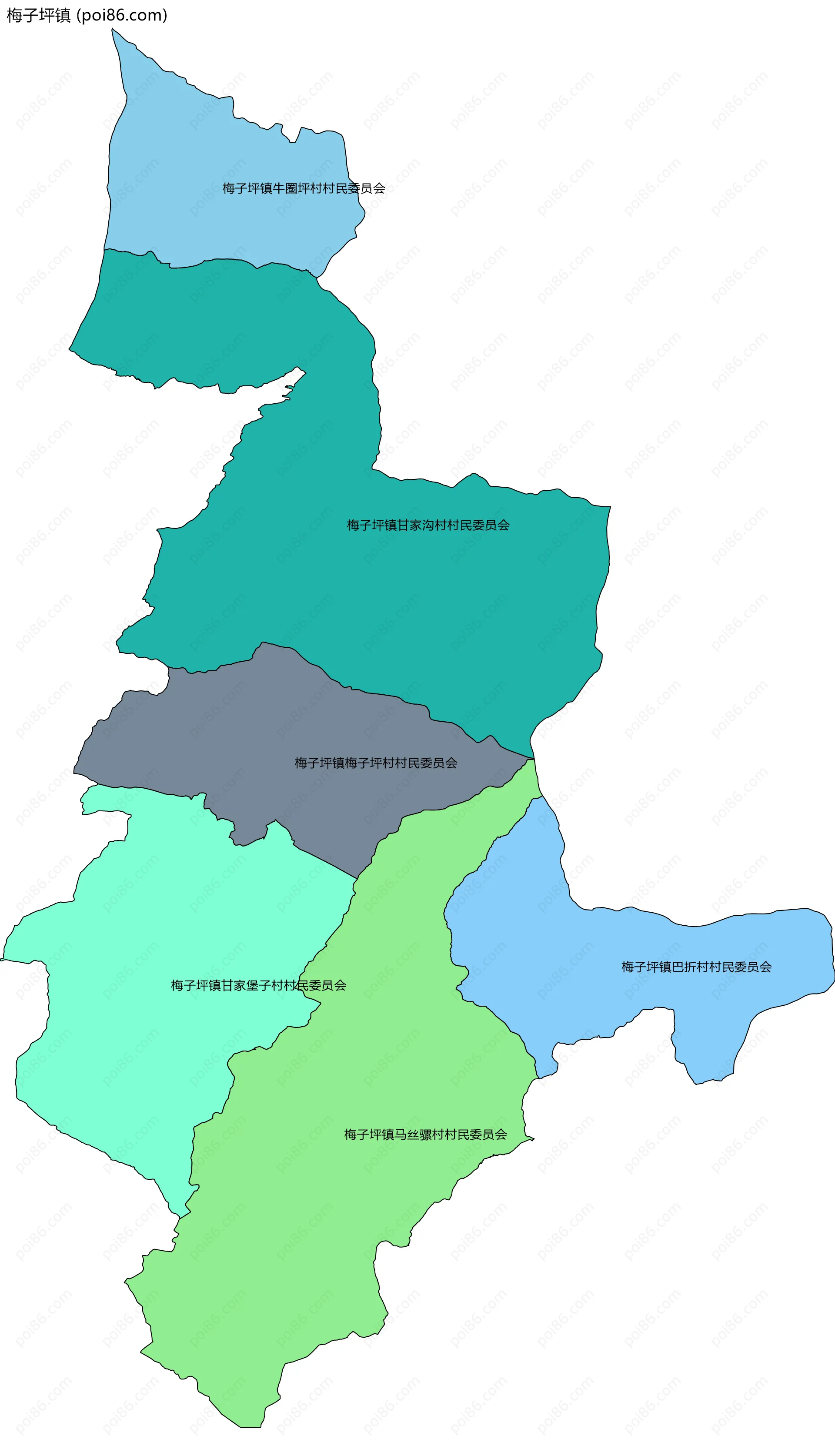 梅子坪镇边界地图(五级行政区划)