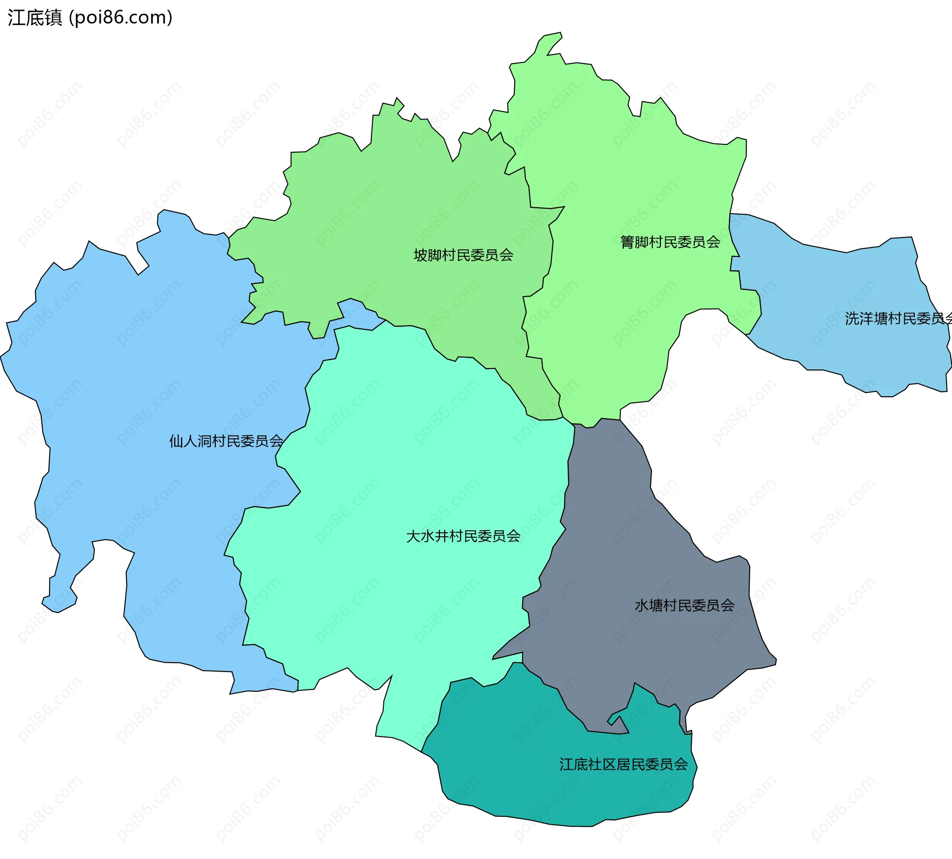 江底镇边界地图(五级行政区划)