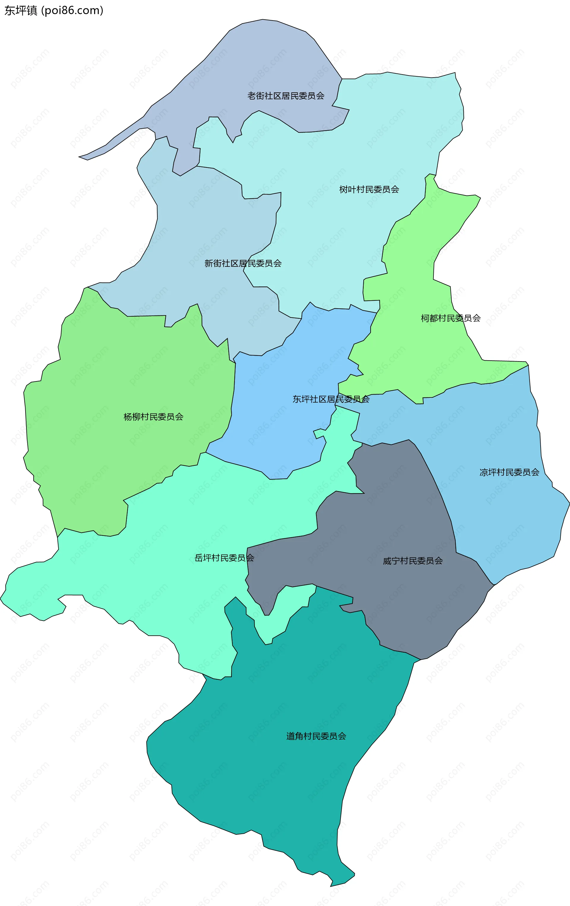 东坪镇边界地图(五级行政区划)