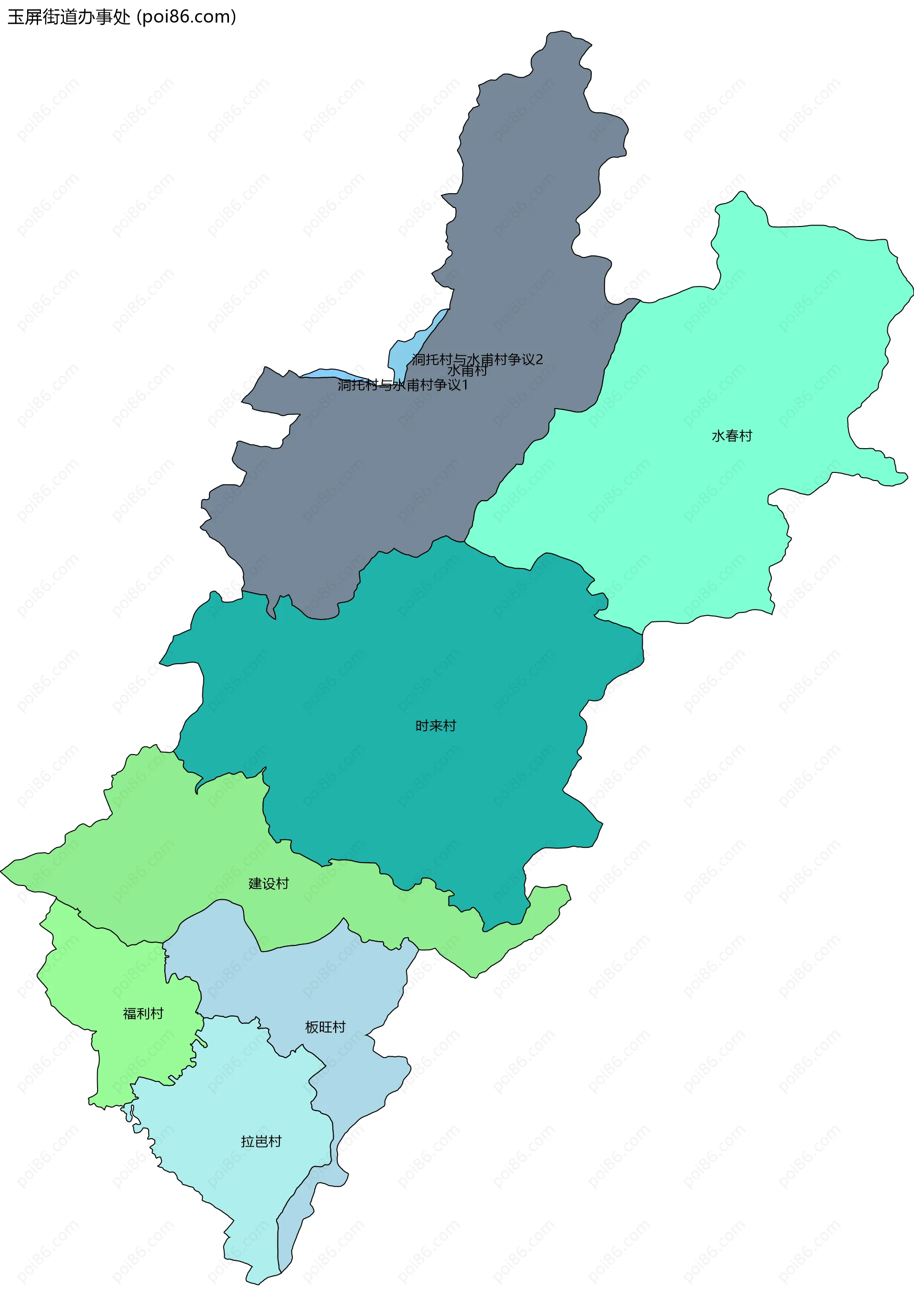 玉屏街道办事处边界地图(五级行政区划)