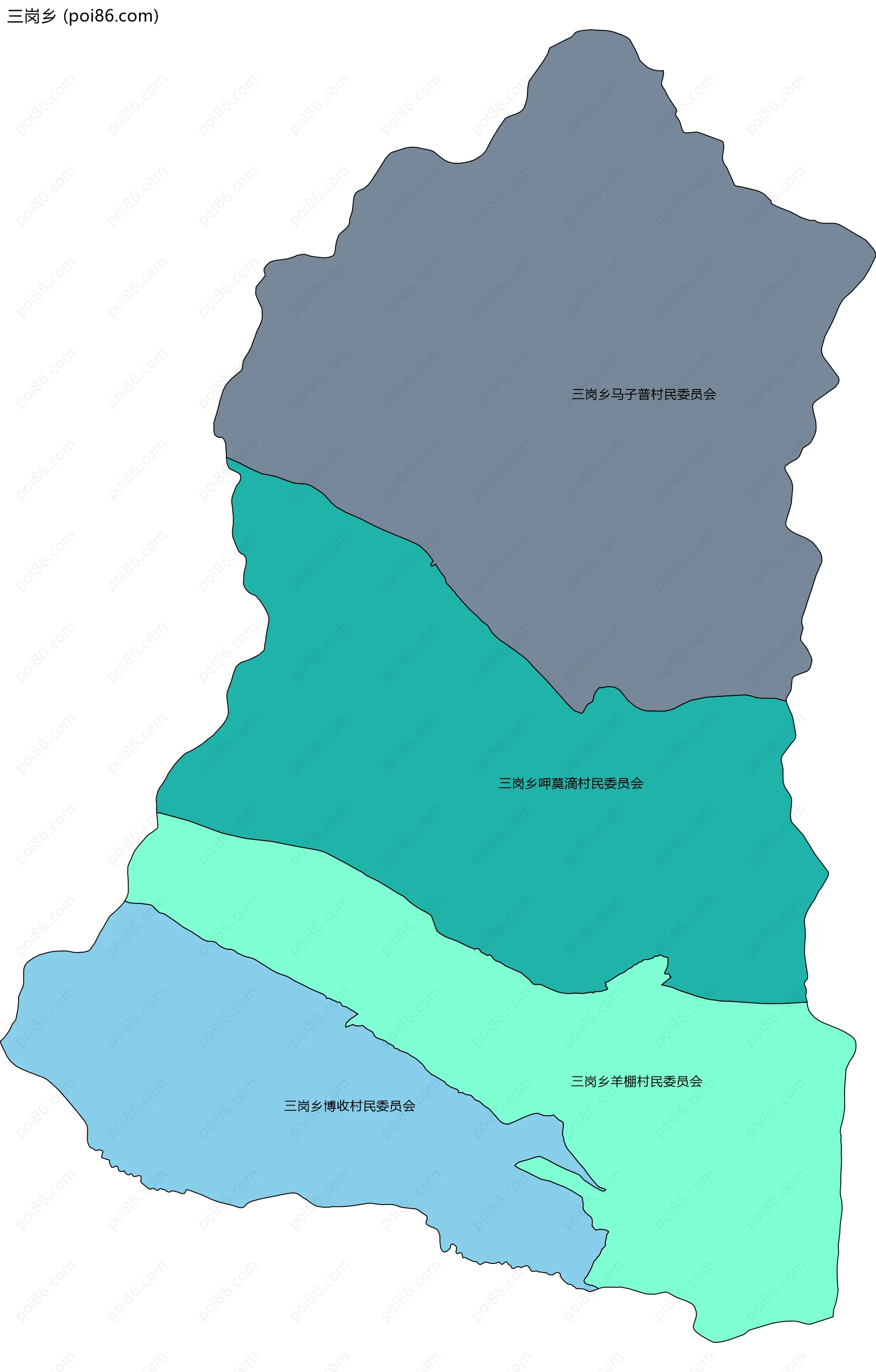 三岗乡边界地图(五级行政区划)