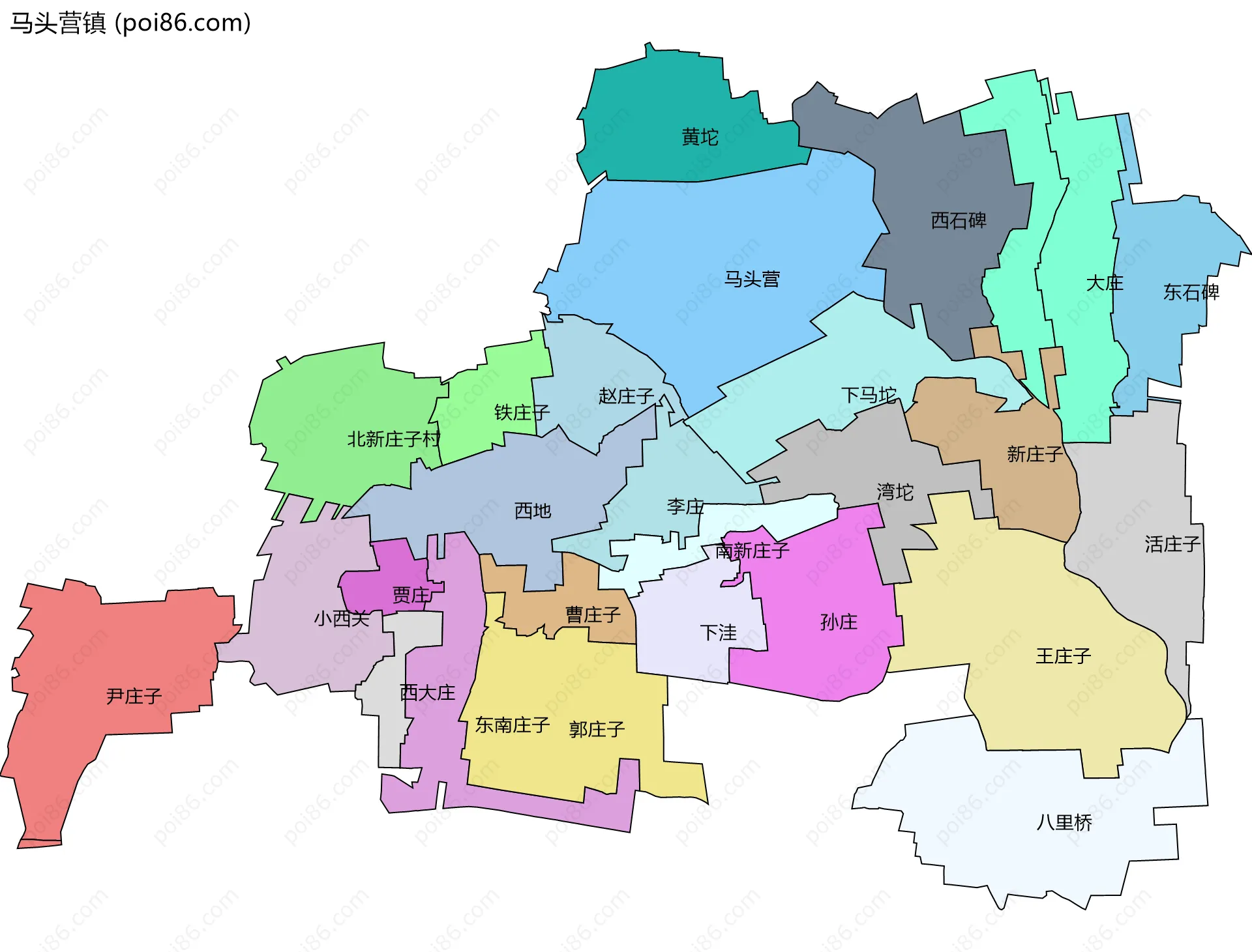 马头营镇边界地图(五级行政区划)