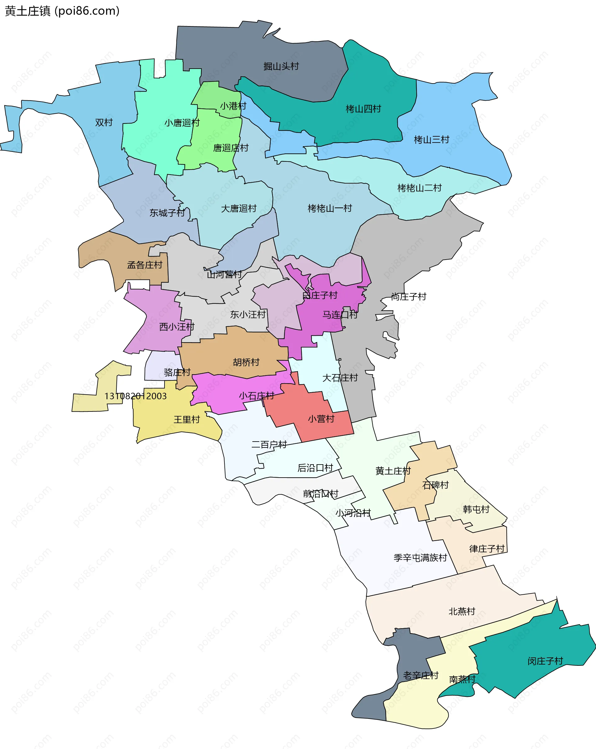 黄土庄镇边界地图(五级行政区划)