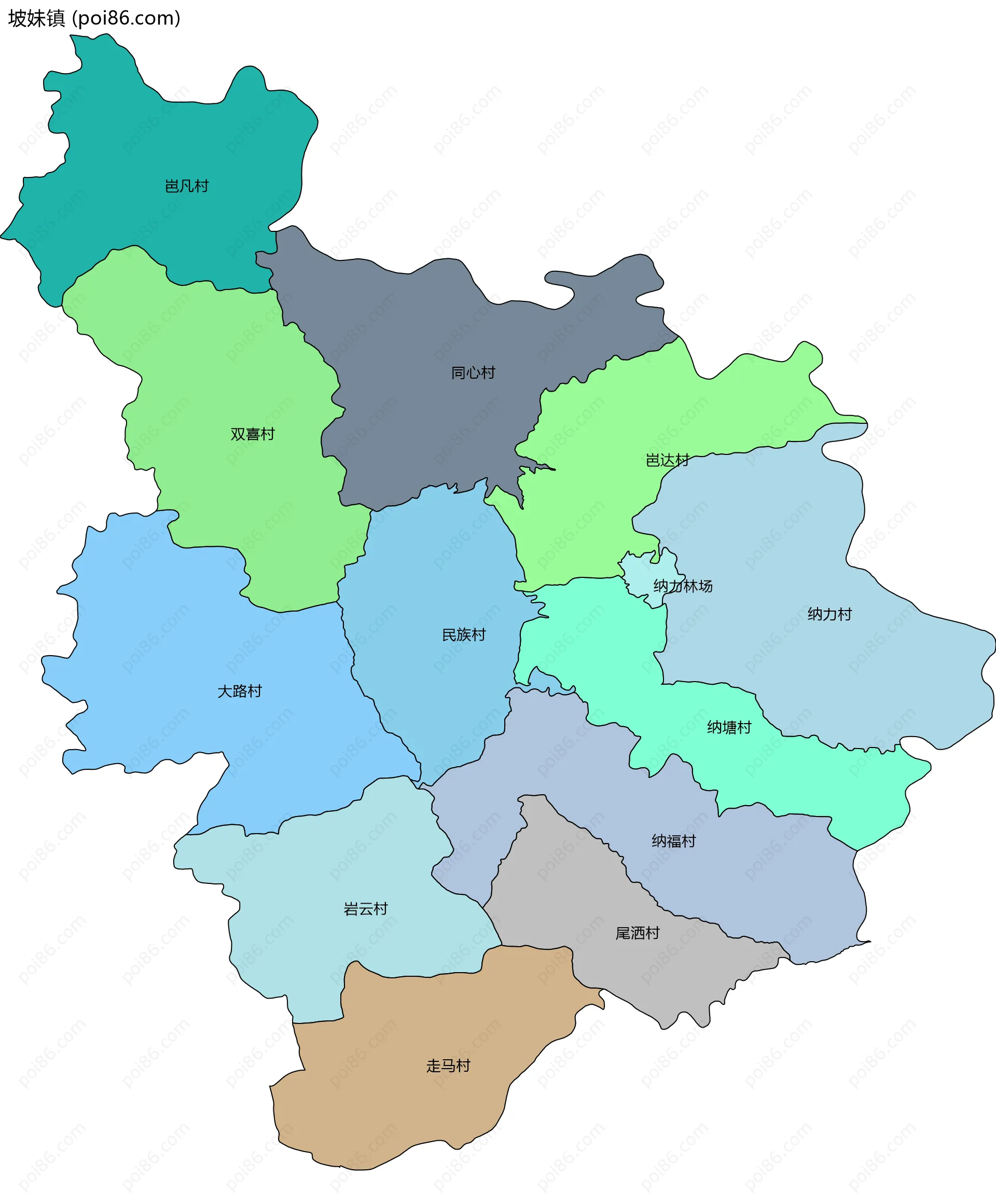 坡妹镇边界地图(五级行政区划)