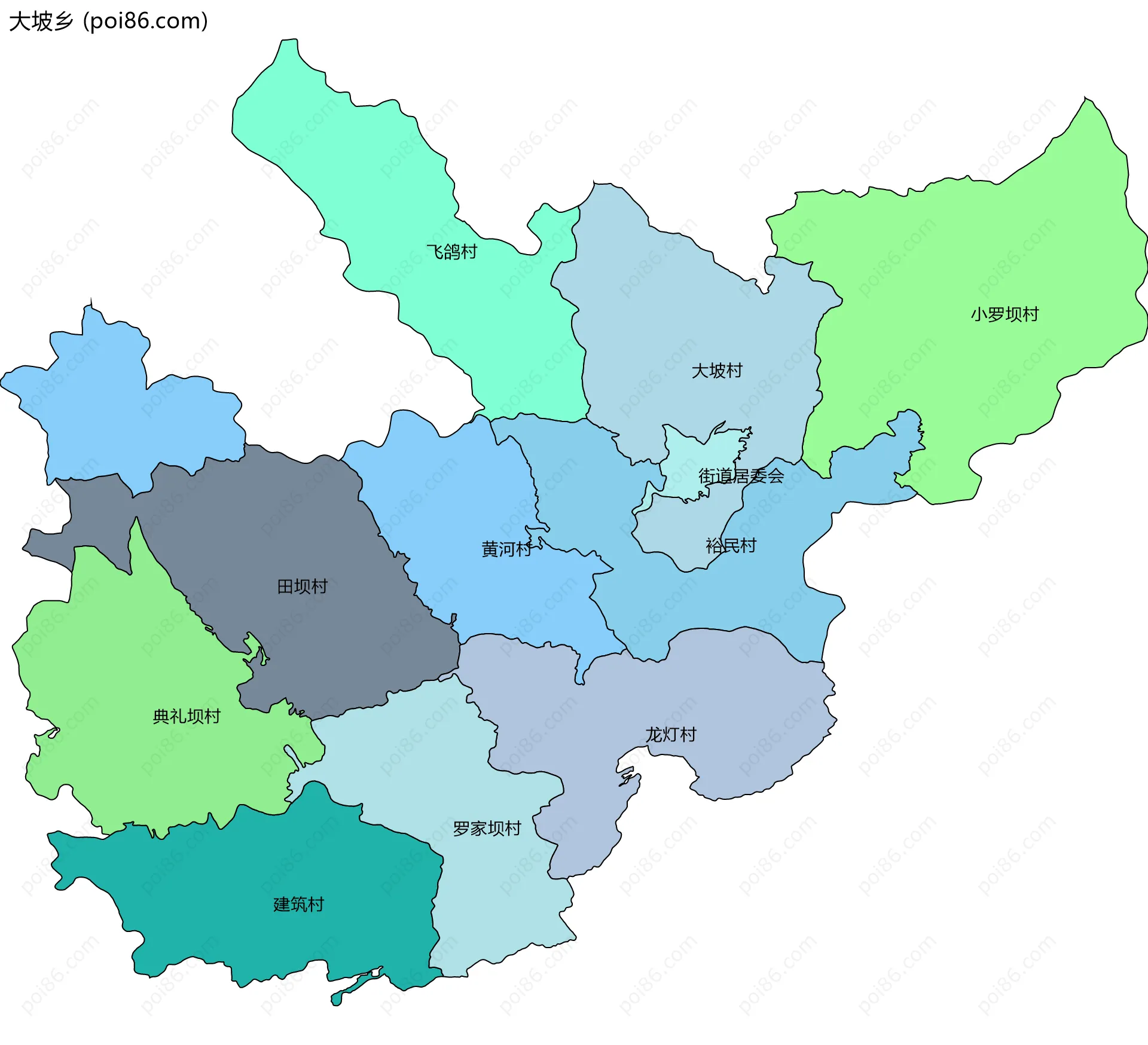 大坡乡边界地图(五级行政区划)