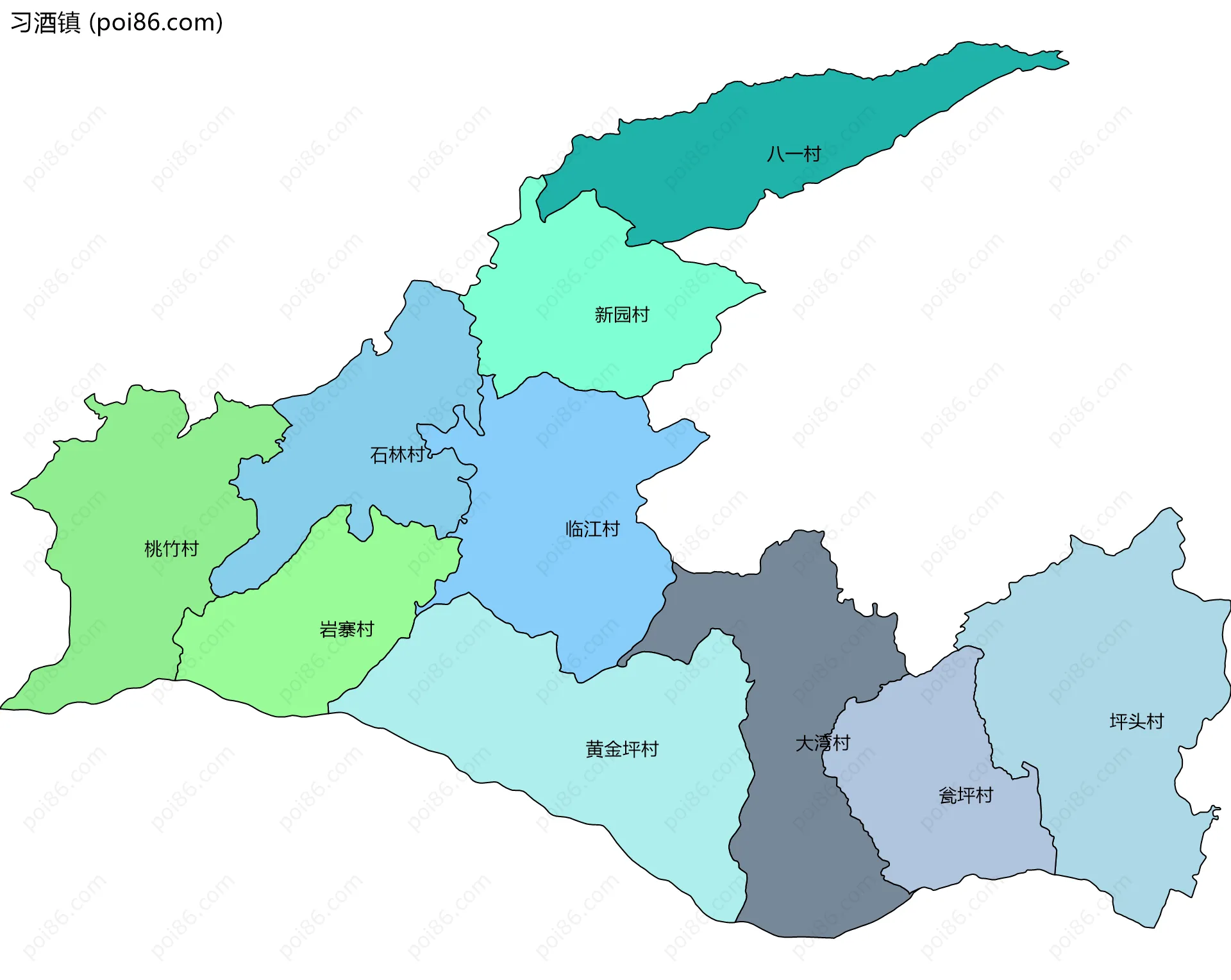 习酒镇边界地图(五级行政区划)