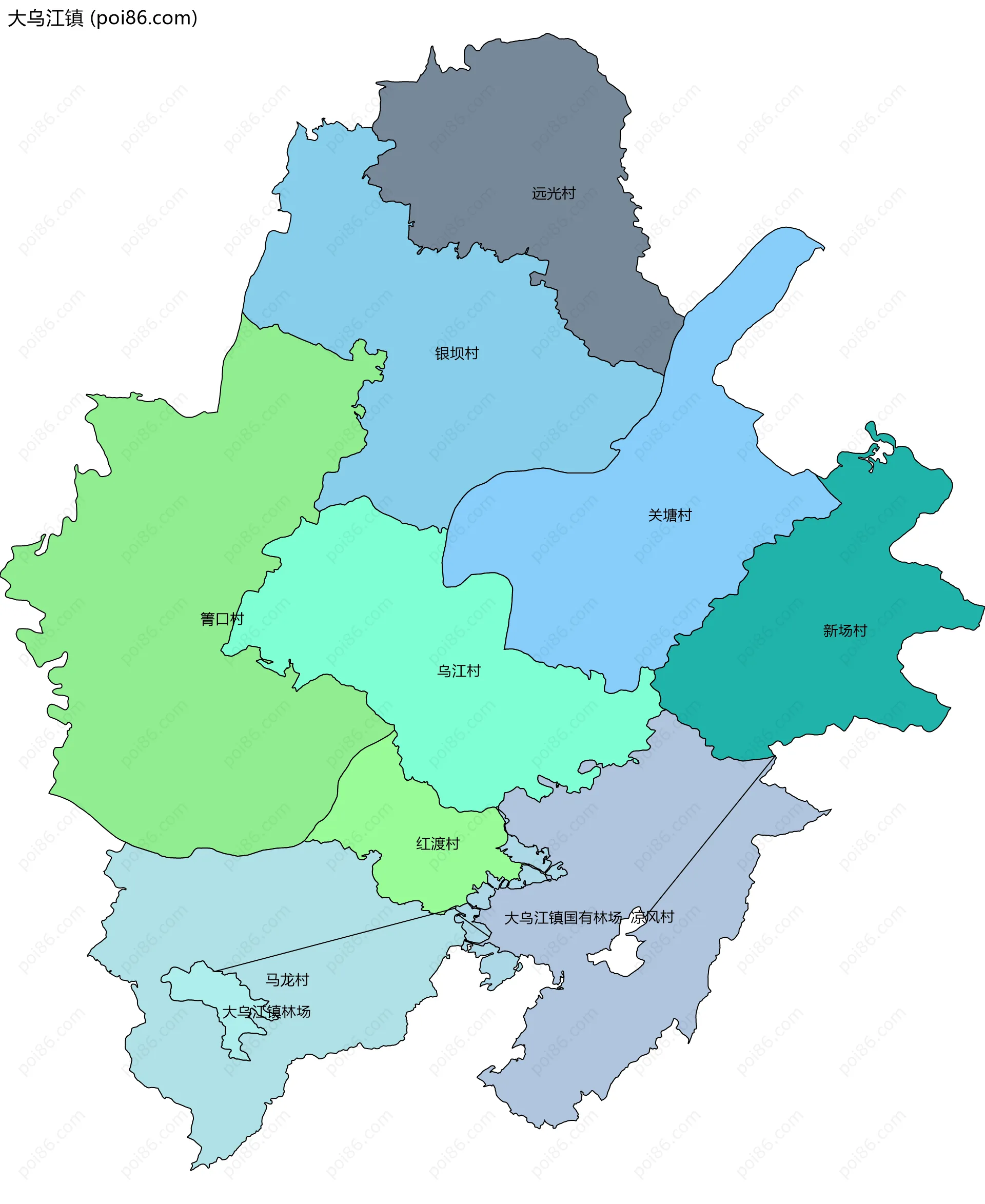 大乌江镇边界地图(五级行政区划)