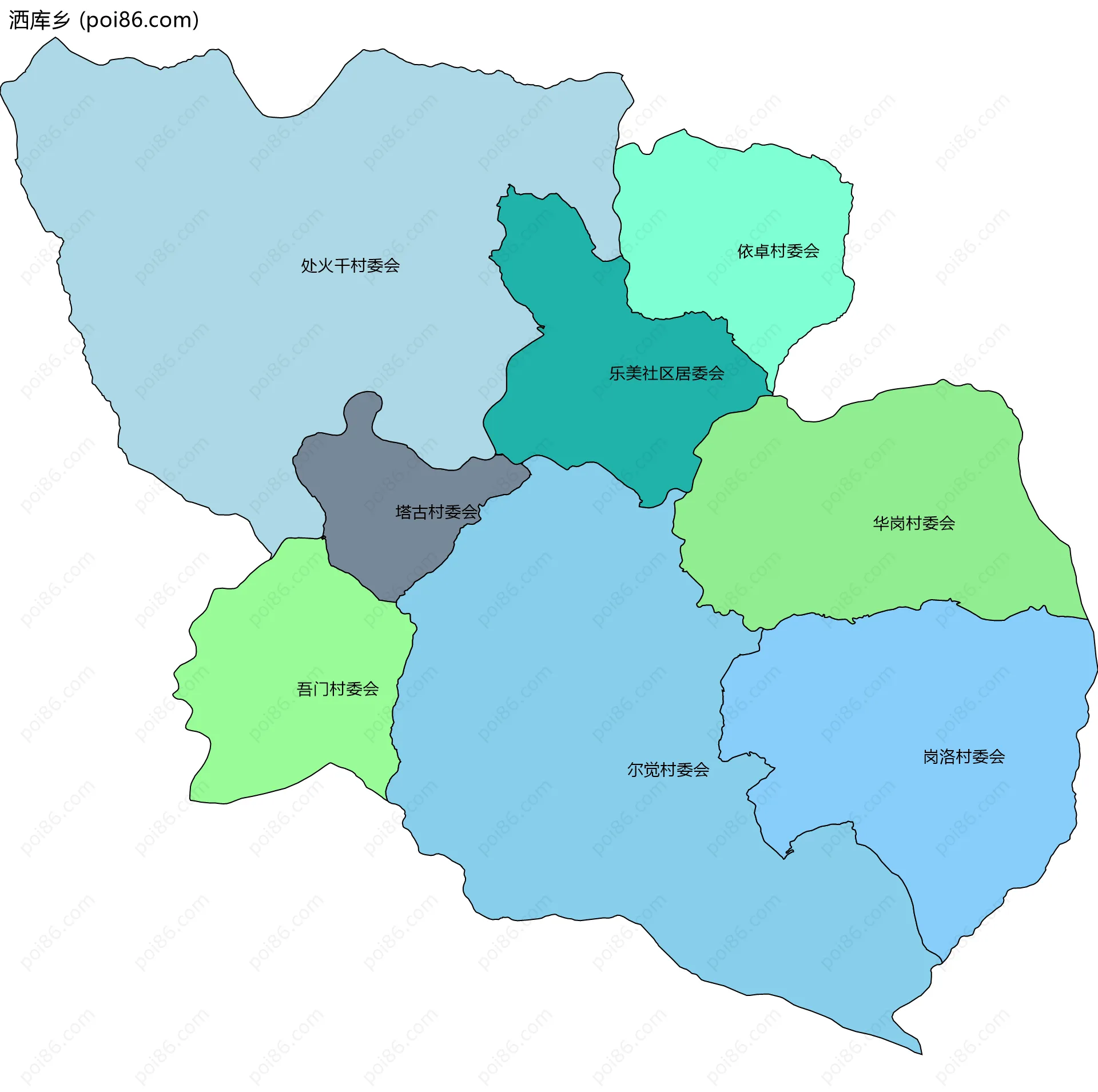 洒库乡边界地图(五级行政区划)