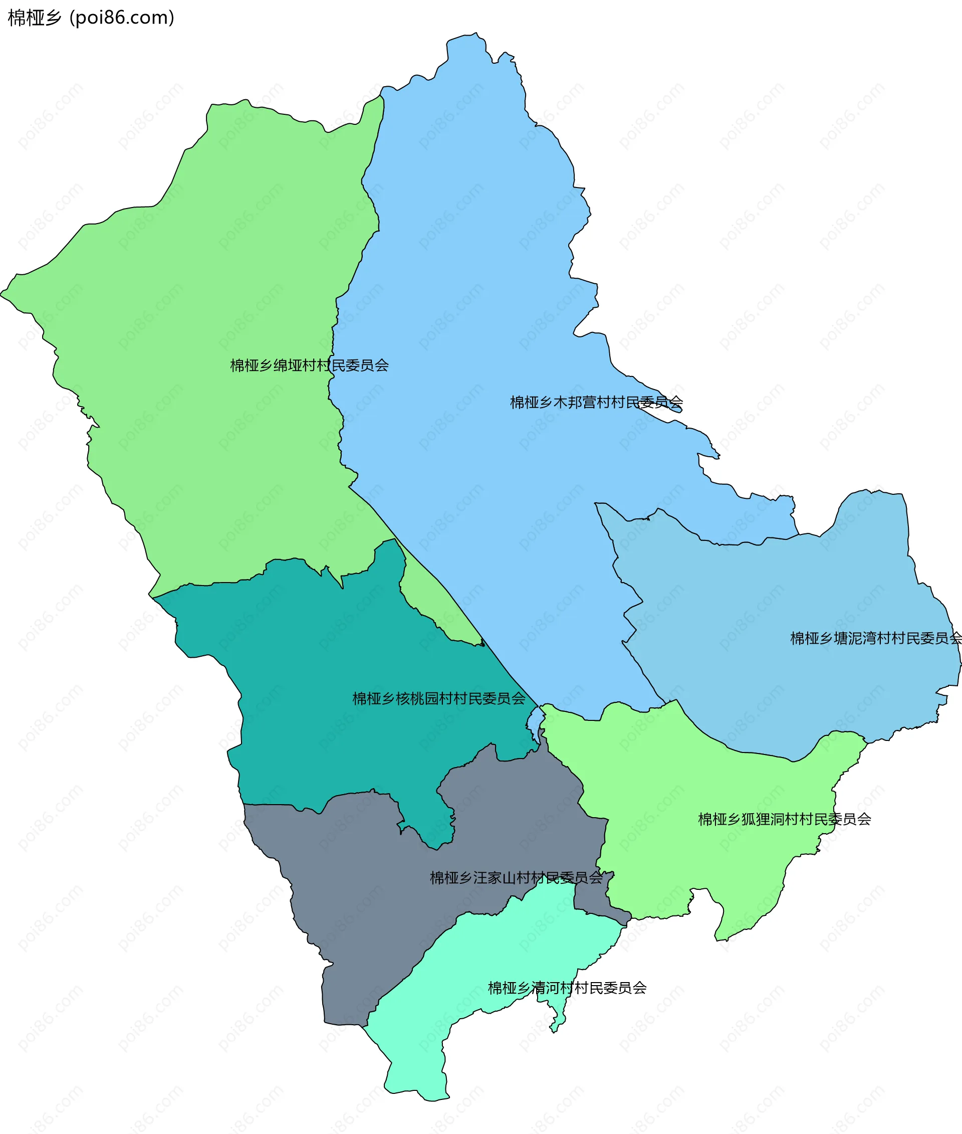 棉桠乡边界地图(五级行政区划)