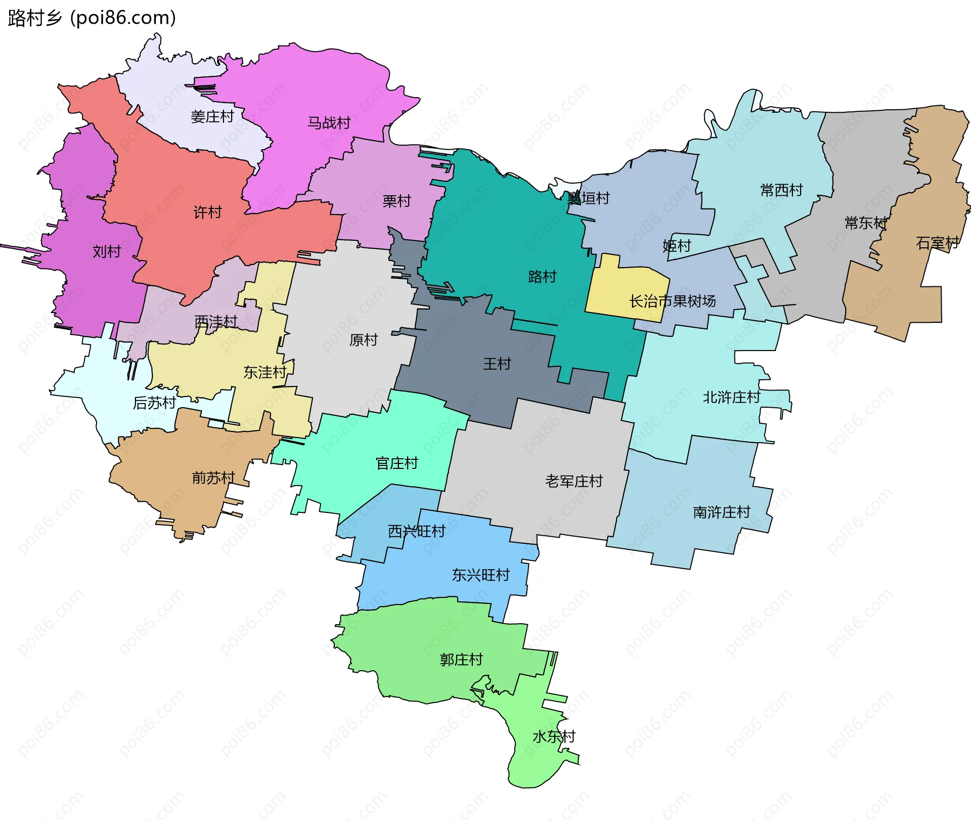路村乡边界地图(五级行政区划)