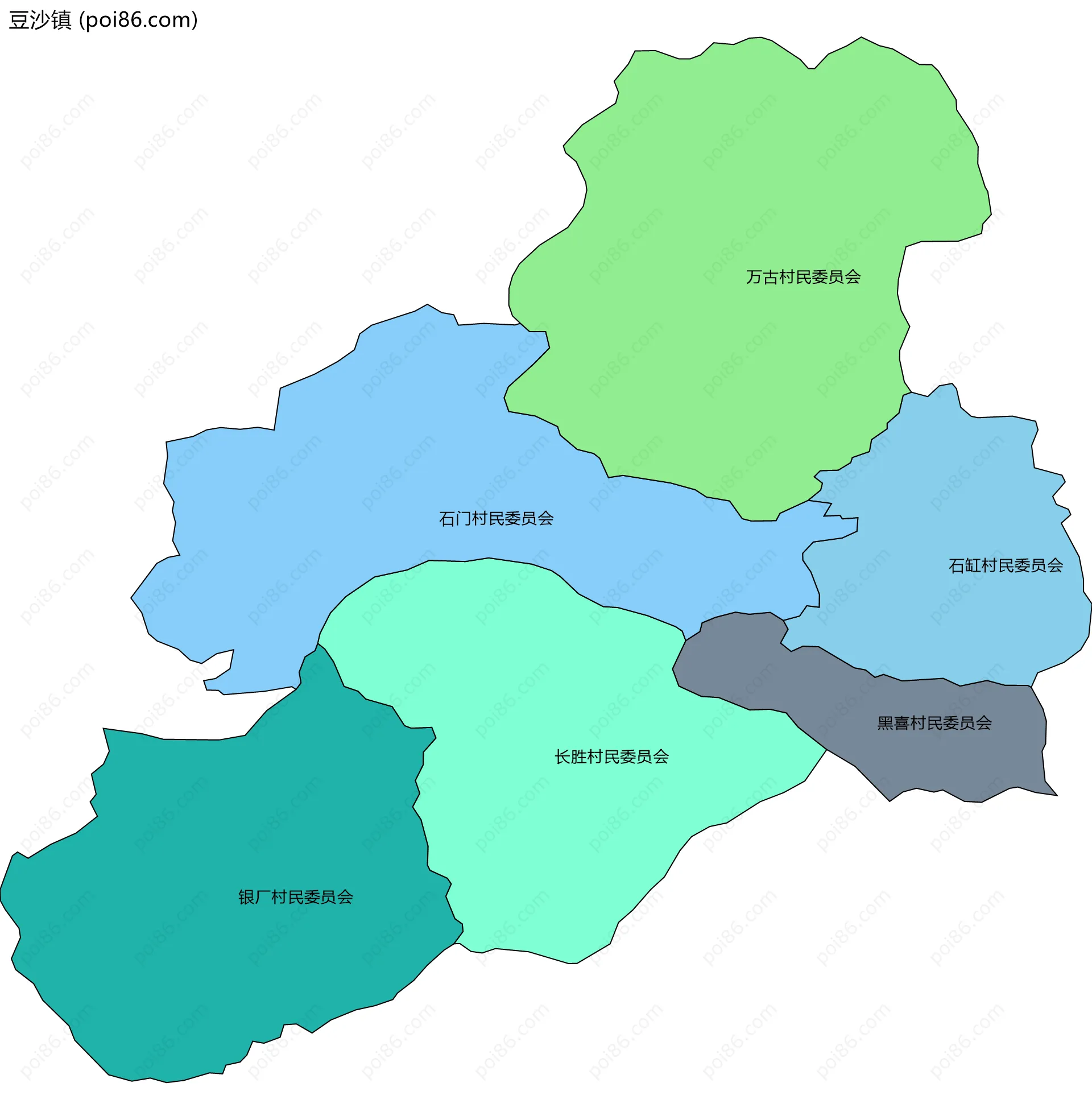 豆沙镇边界地图(五级行政区划)