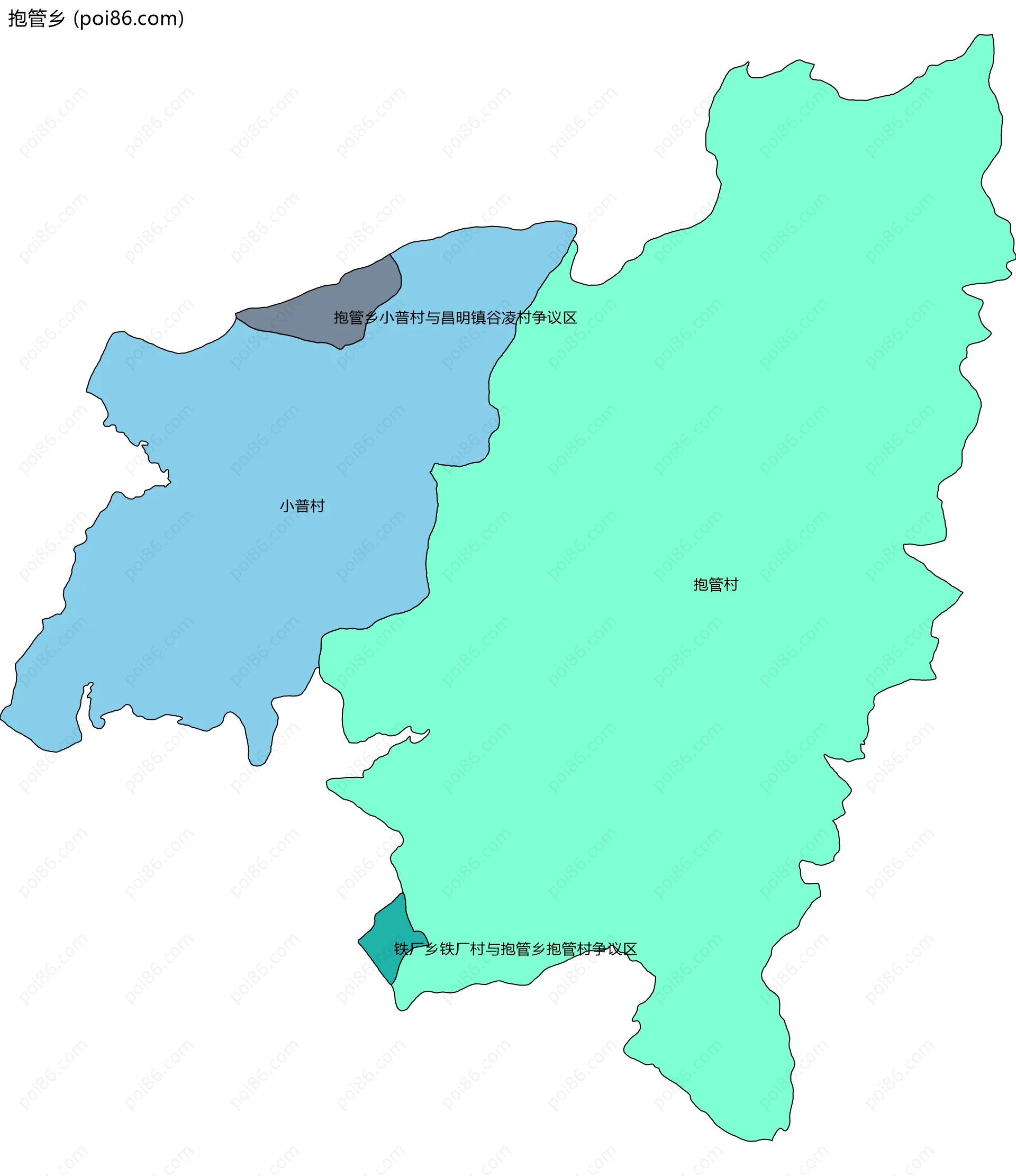 抱管乡边界地图(五级行政区划)