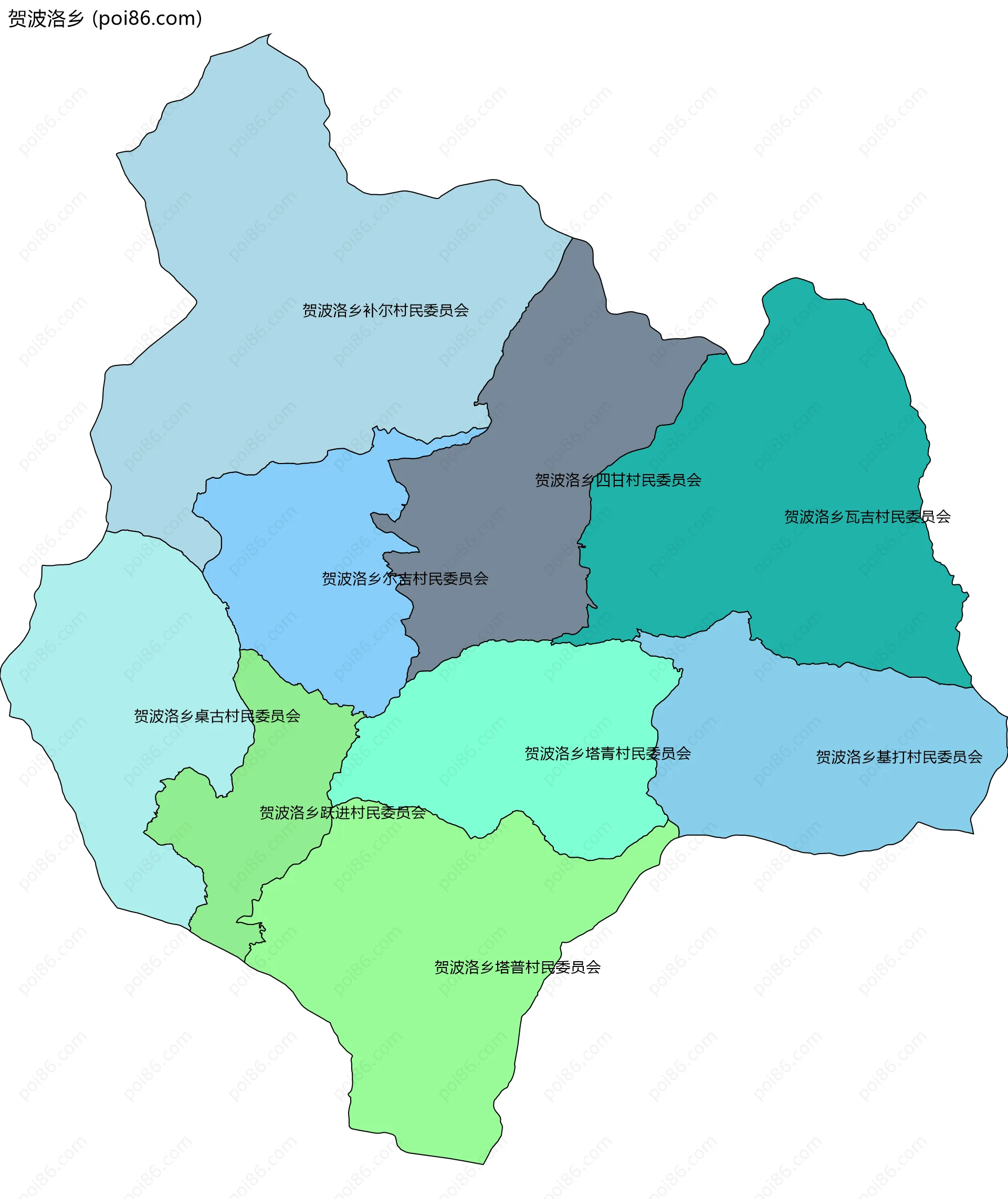 贺波洛乡边界地图(五级行政区划)