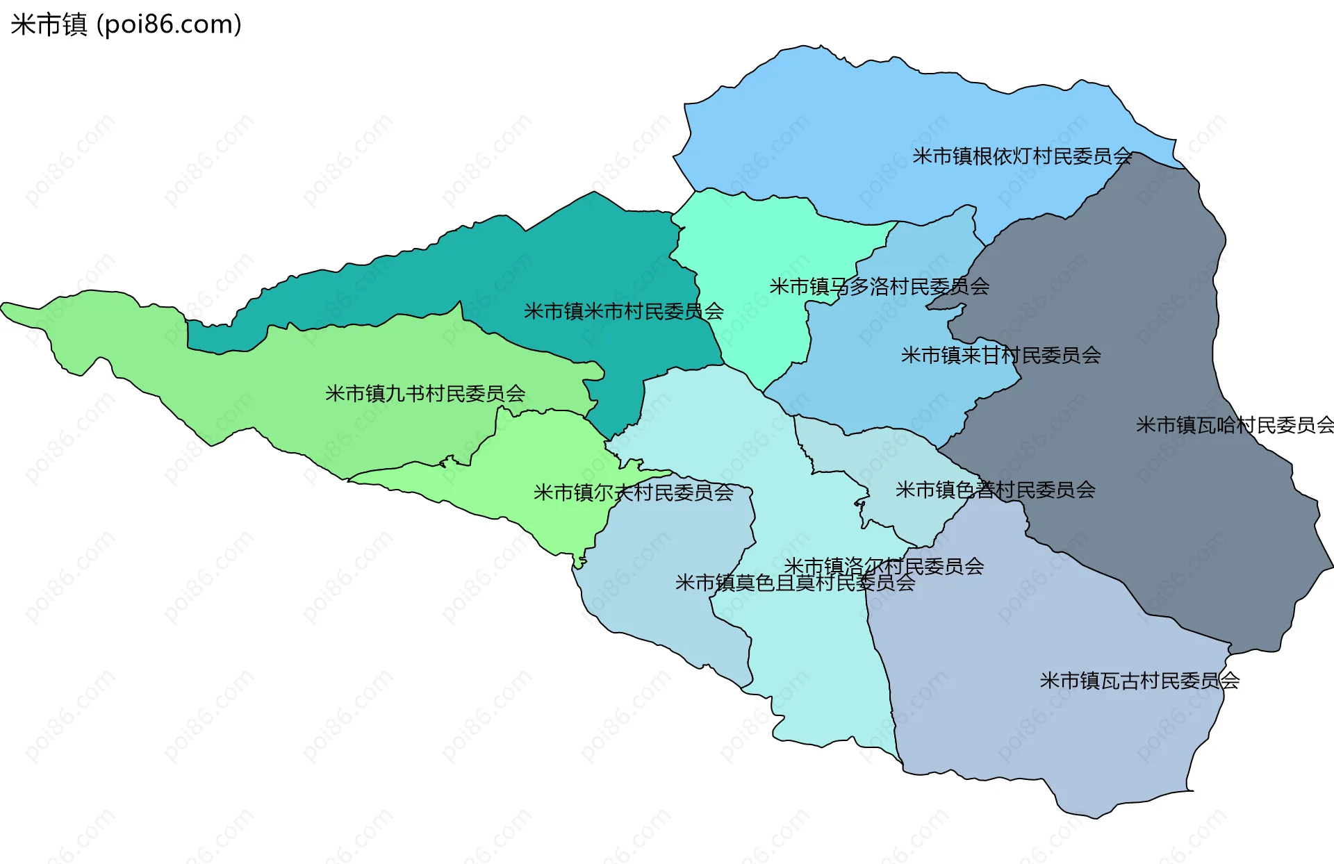 米市镇边界地图(五级行政区划)