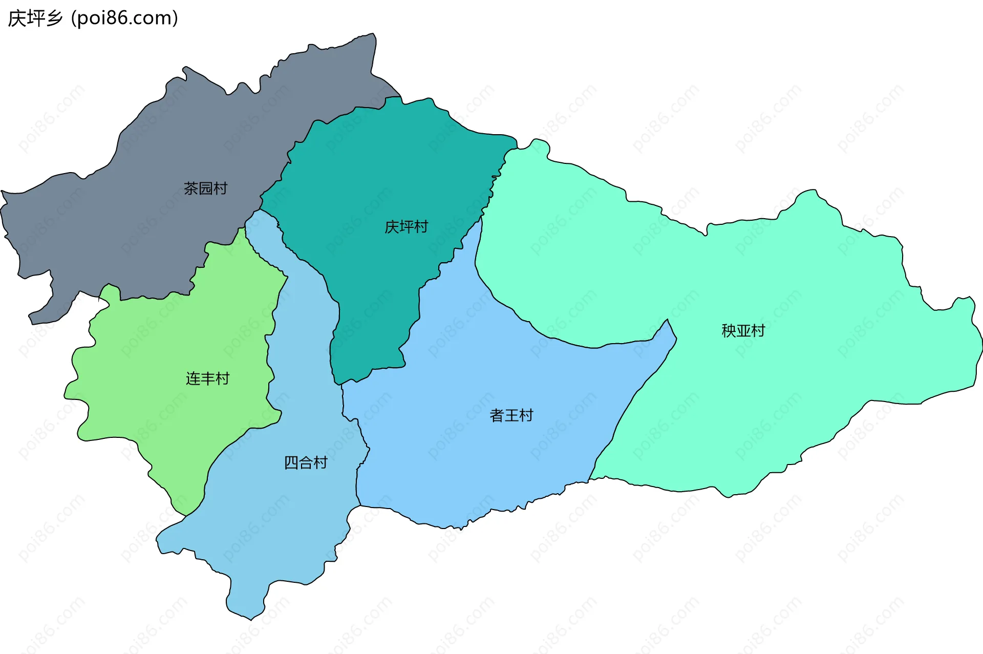 庆坪乡边界地图(五级行政区划)