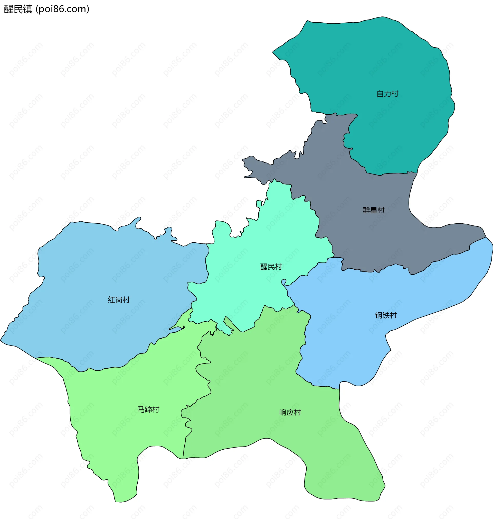 醒民镇边界地图(五级行政区划)