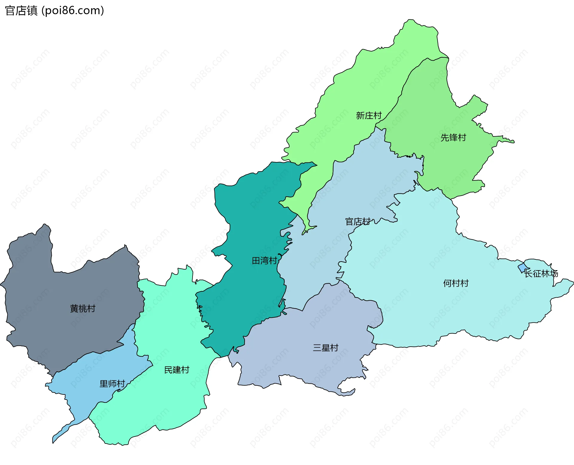 官店镇边界地图(五级行政区划)