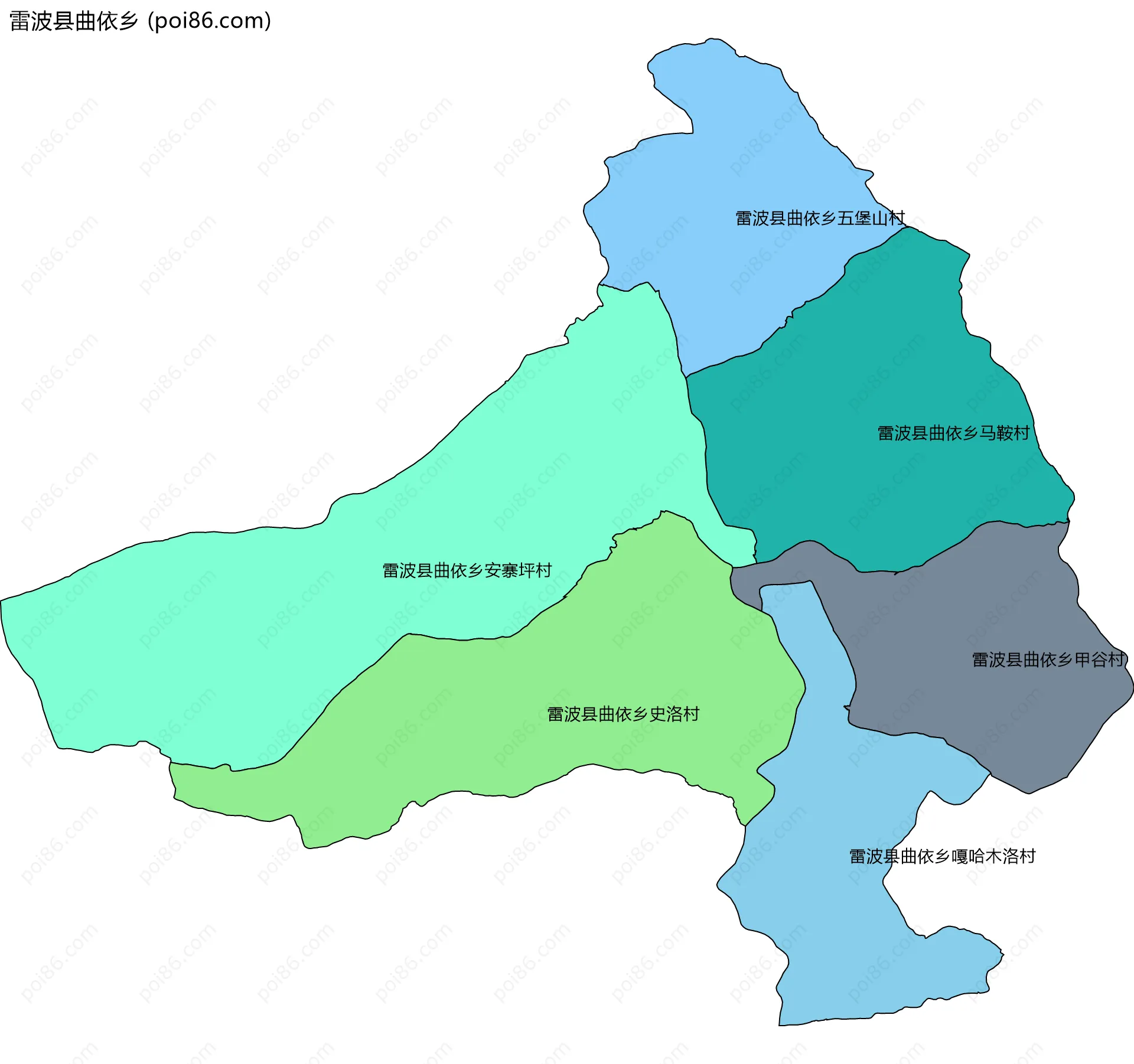 雷波县曲依乡边界地图(五级行政区划)