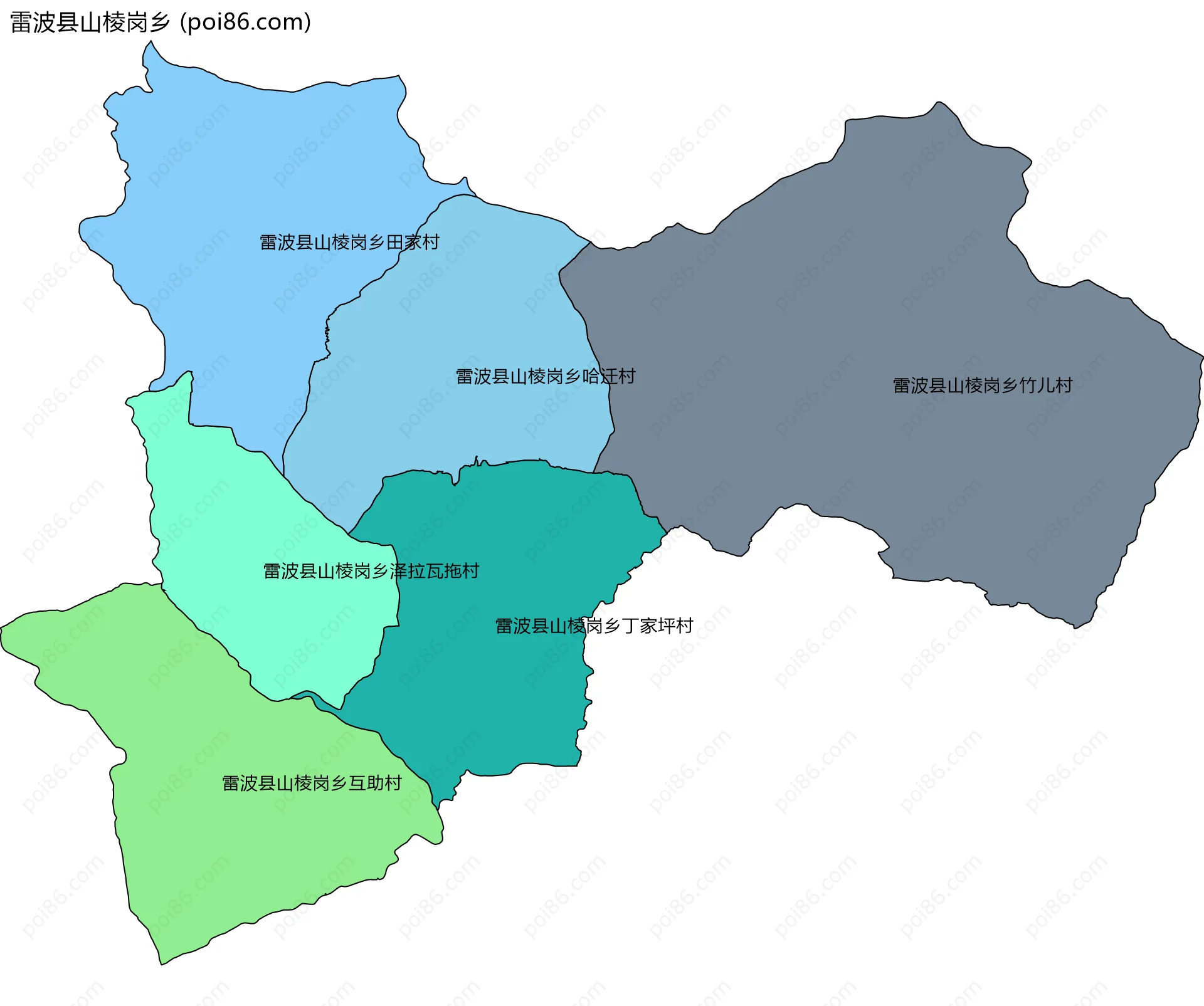 雷波县山棱岗乡边界地图(五级行政区划)