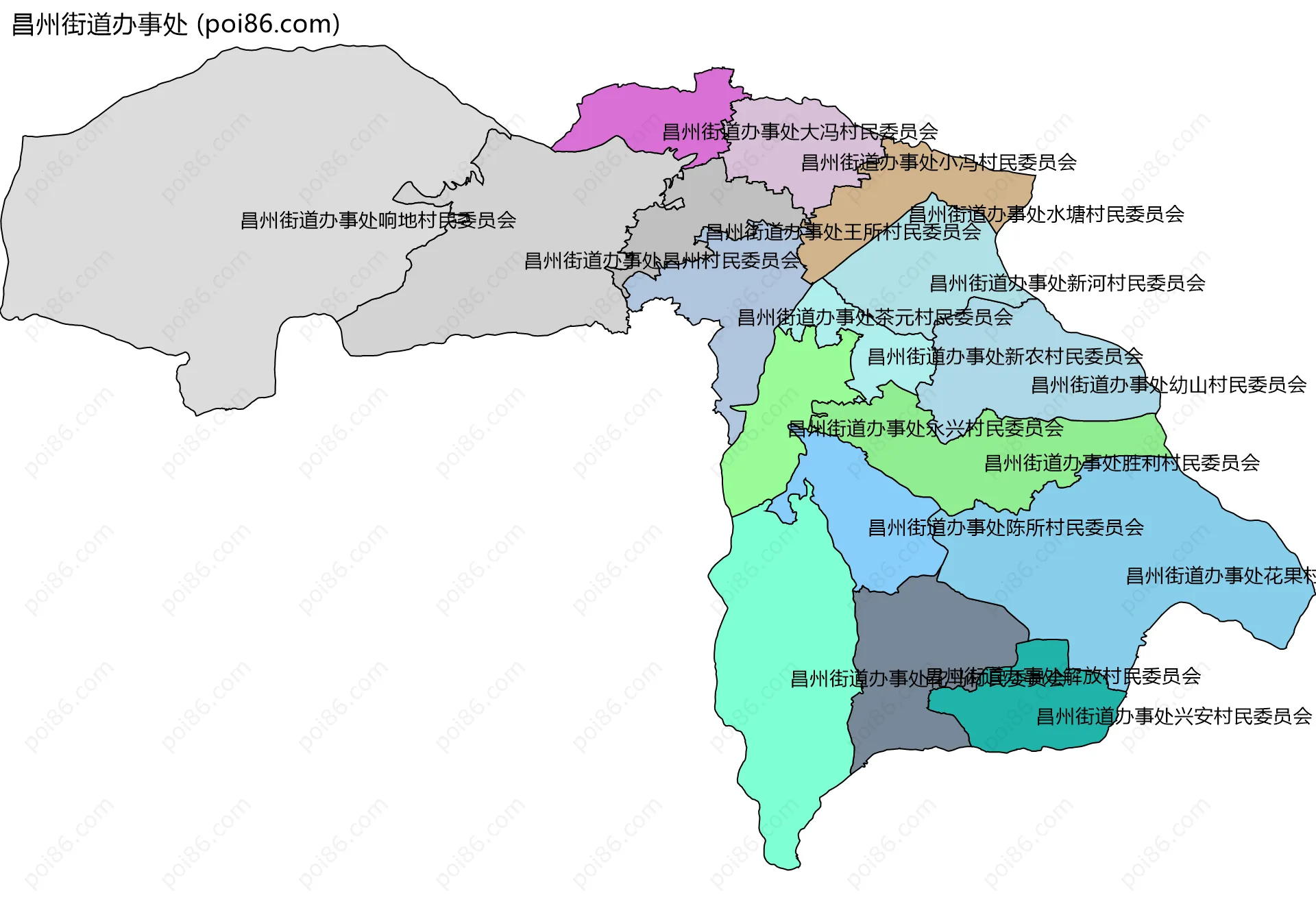 昌州街道办事处边界地图(五级行政区划)