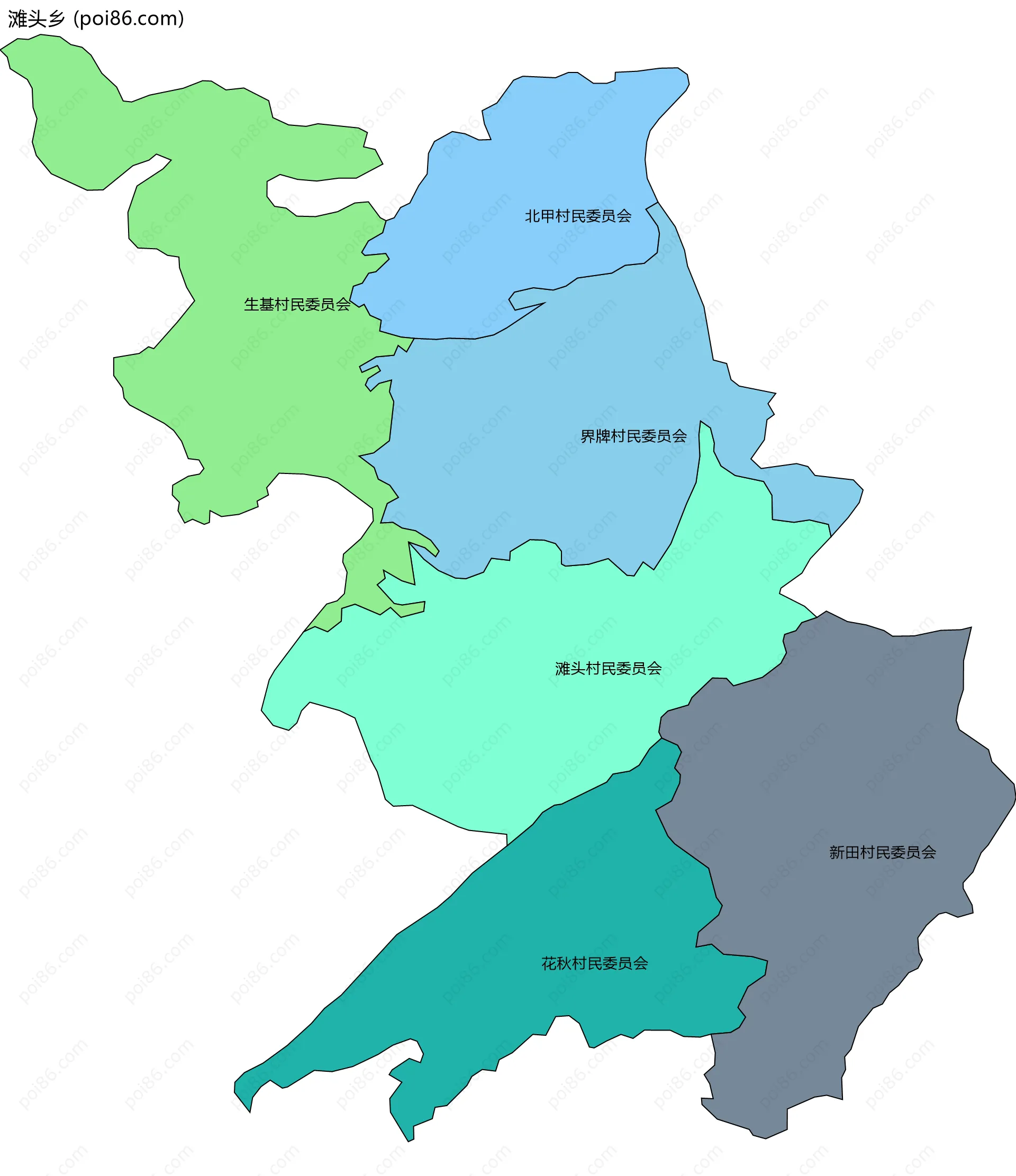 滩头乡边界地图(五级行政区划)