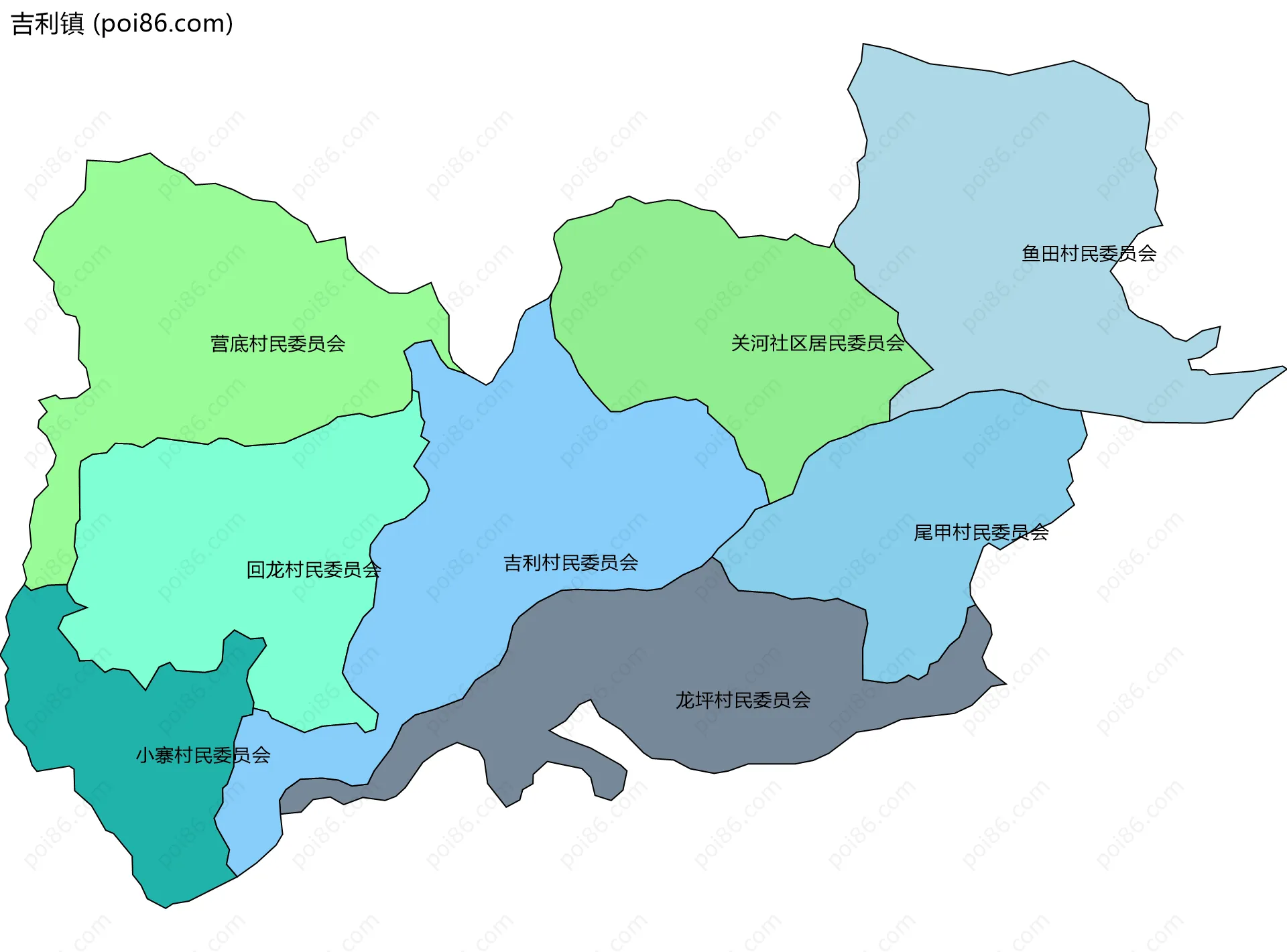 吉利镇边界地图(五级行政区划)