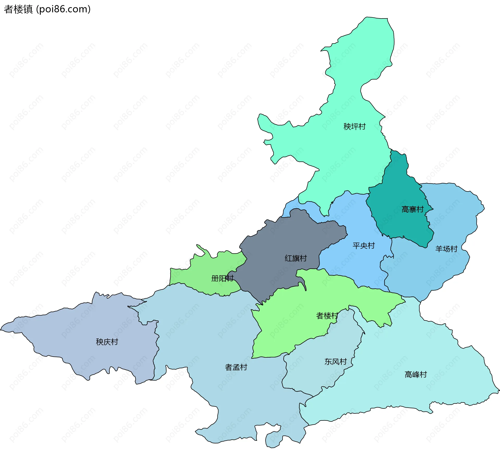 者楼镇边界地图(五级行政区划)