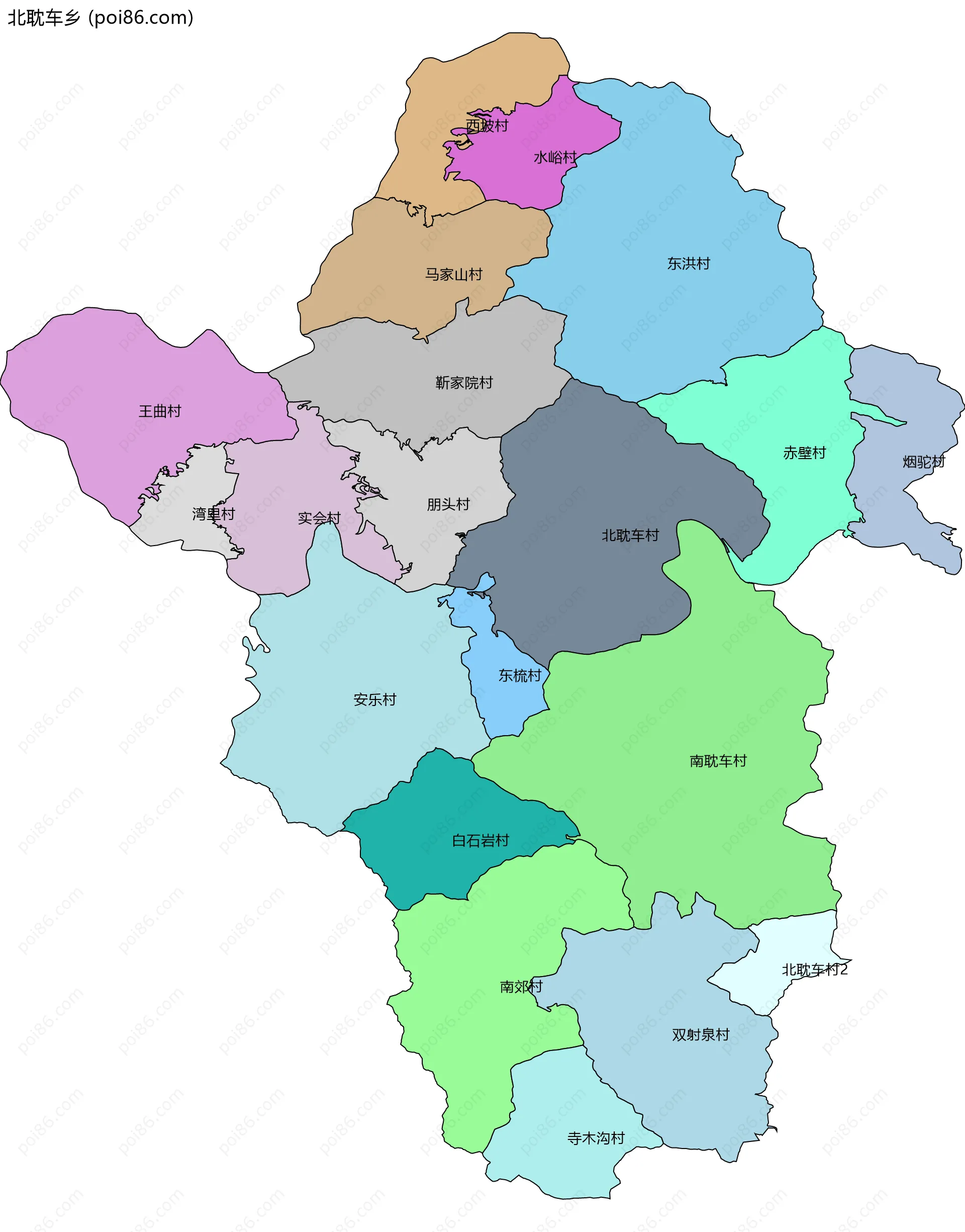 北耽车乡边界地图(五级行政区划)