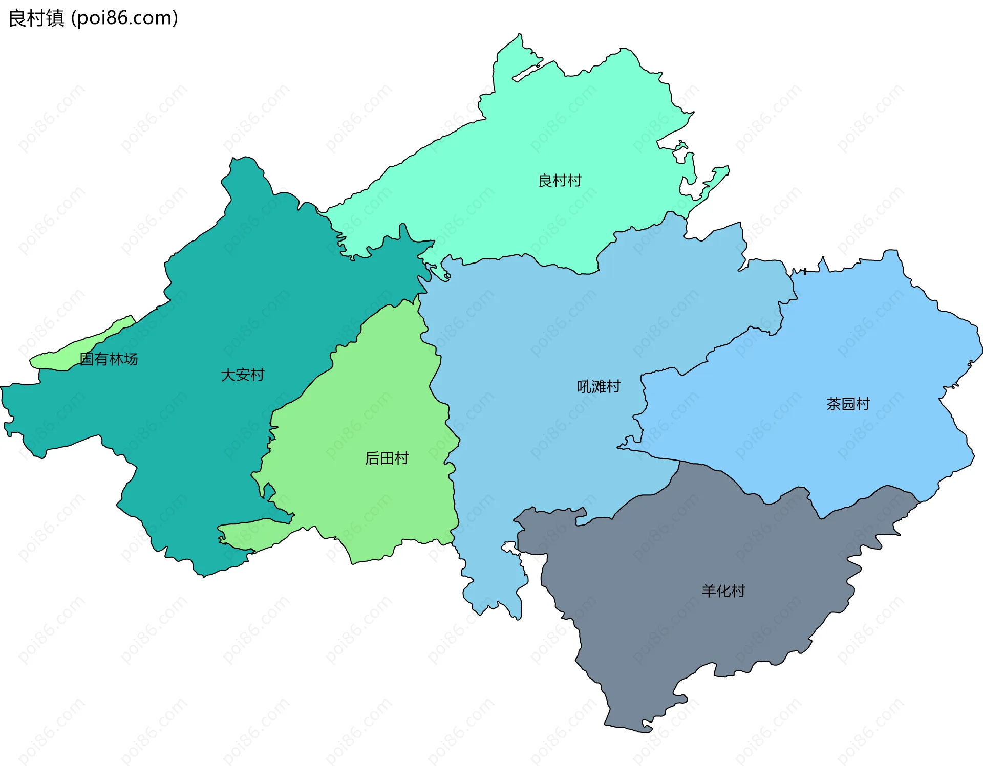 良村镇边界地图(五级行政区划)