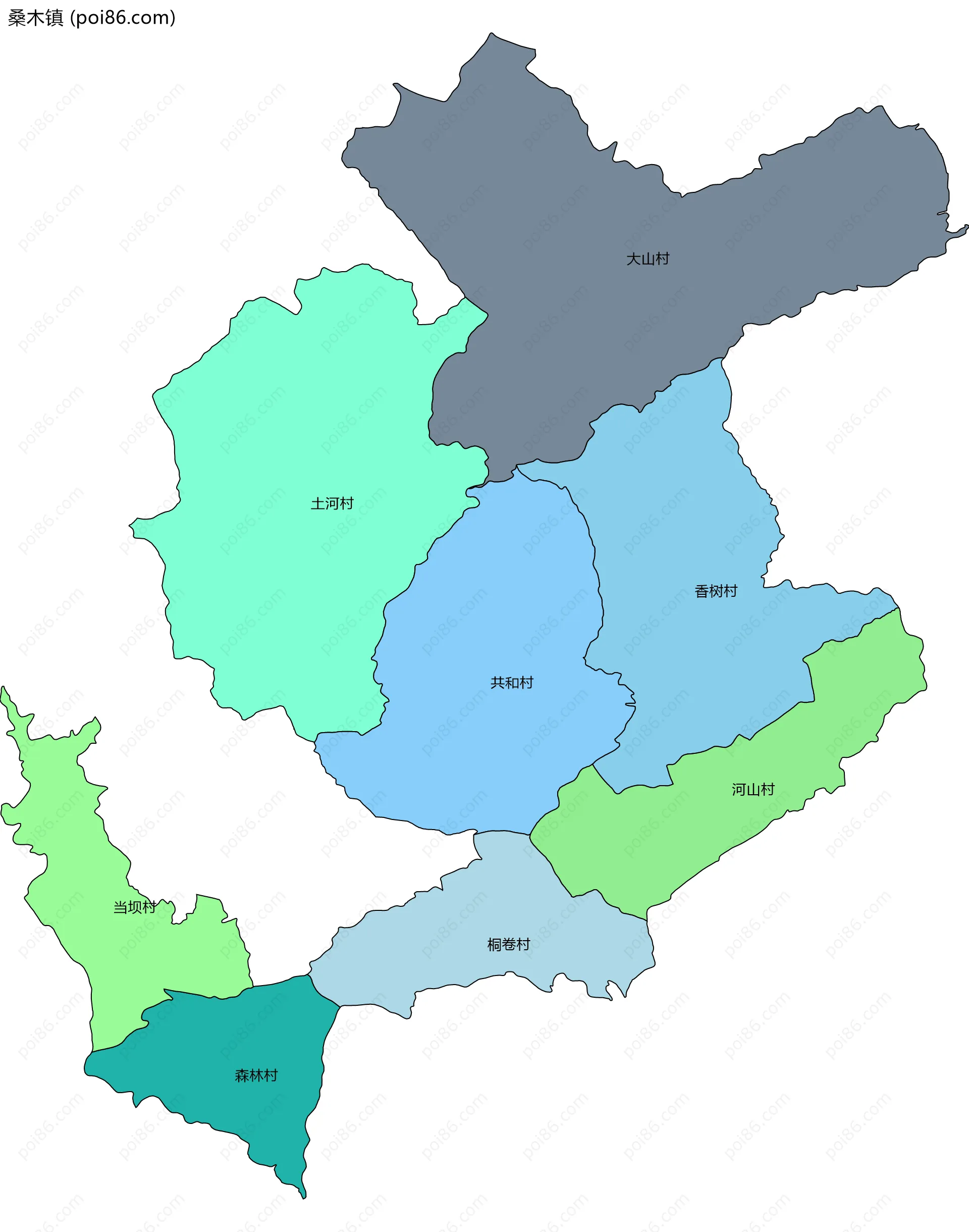 桑木镇边界地图(五级行政区划)